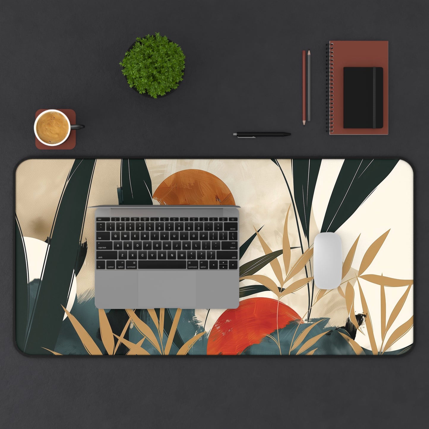 Abstract Tropical Desk Mat | Modern Neoprene | Anti-Slip | 3 Sizes | Stylish Office Decor