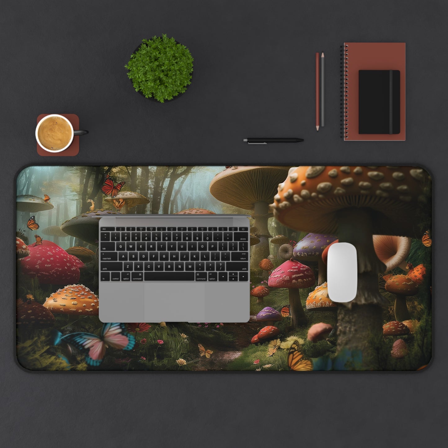 Enchanted Forest Mushrooms Desk Mat | Neoprene Mouse Pad | Fantasy-Inspired Office Desk Mat | Anti-Slip | 3 Sizes Available