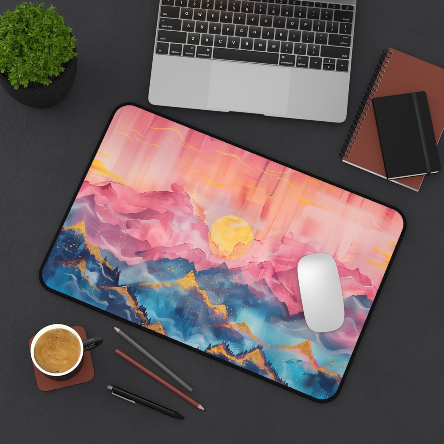 Sunset Mountains Computer Desk Mat | Scenic Mouse Pad | Anti-Slip Neoprene Desk Mat for Home Office | 3 Sizes Available