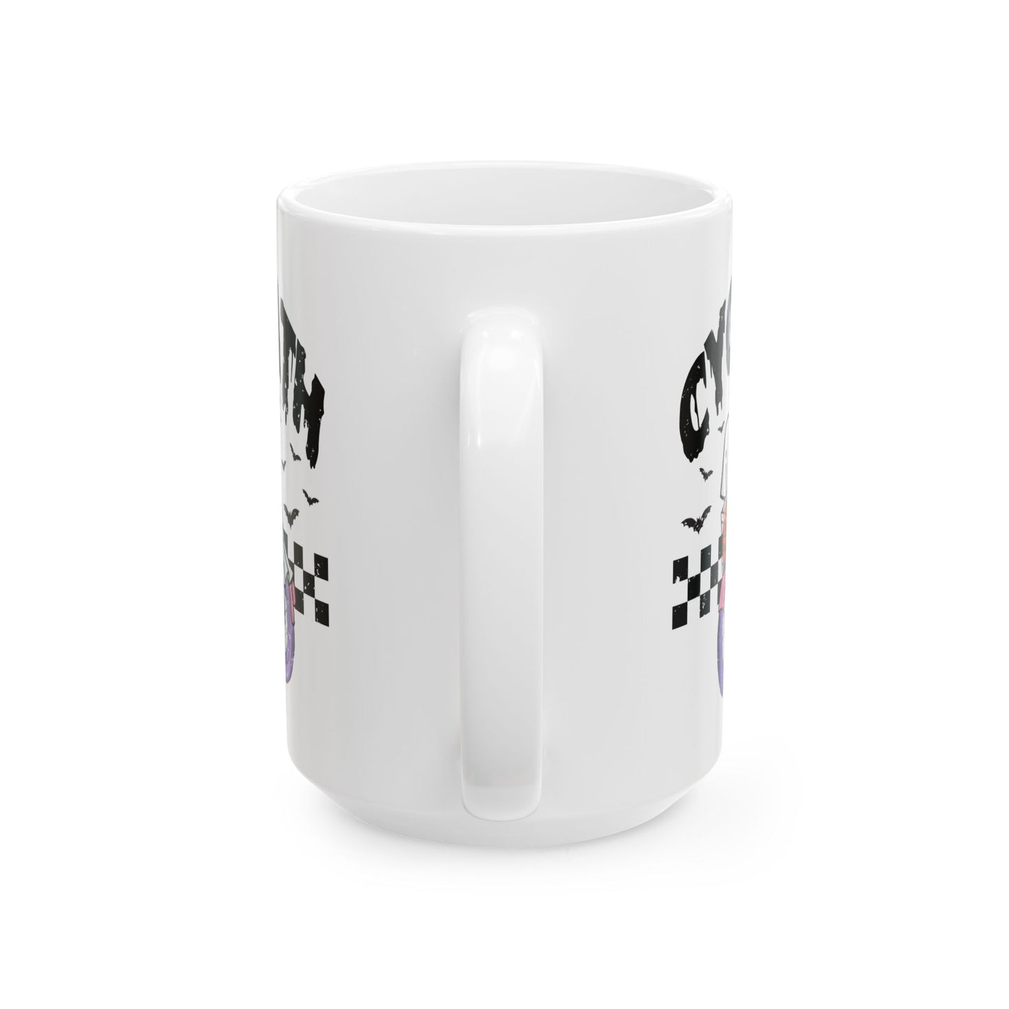 Cycopath Ghost Halloween Mug - White Ceramic Coffee Cup with Funny Ghost Biker Design - Perfect Spooky Gift - 11oz & 15oz