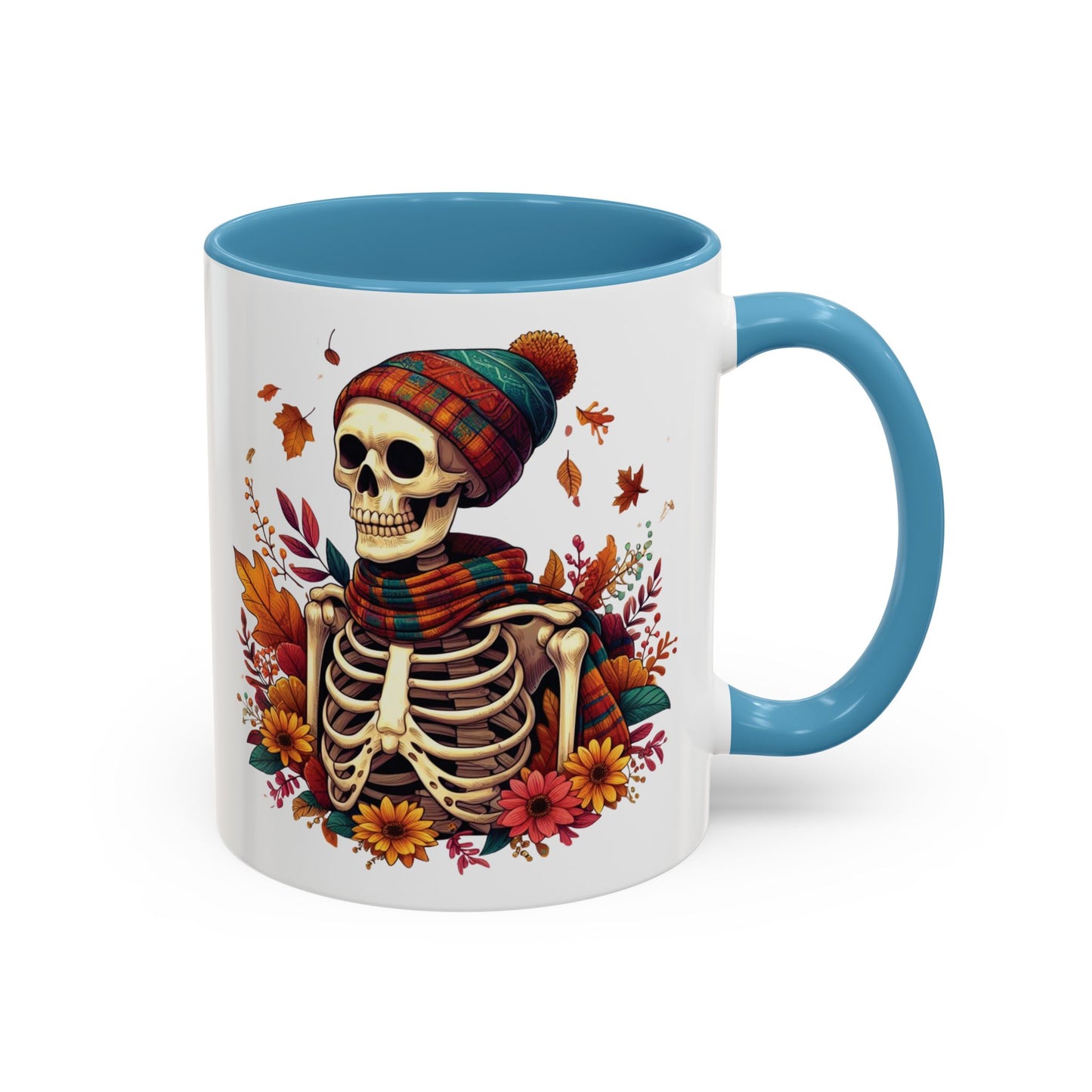 Cozy Fall Skeleton Mug | Cute Autumn Skeleton Coffee Mug | Fall-Themed Drinkware | Halloween Skeleton in Scarf Design