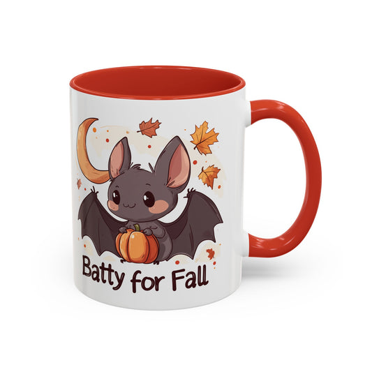 Batty for Fall Ceramic Mug - Adorable Bat and Pumpkin Design - Perfect for Halloween and Autumn Lovers