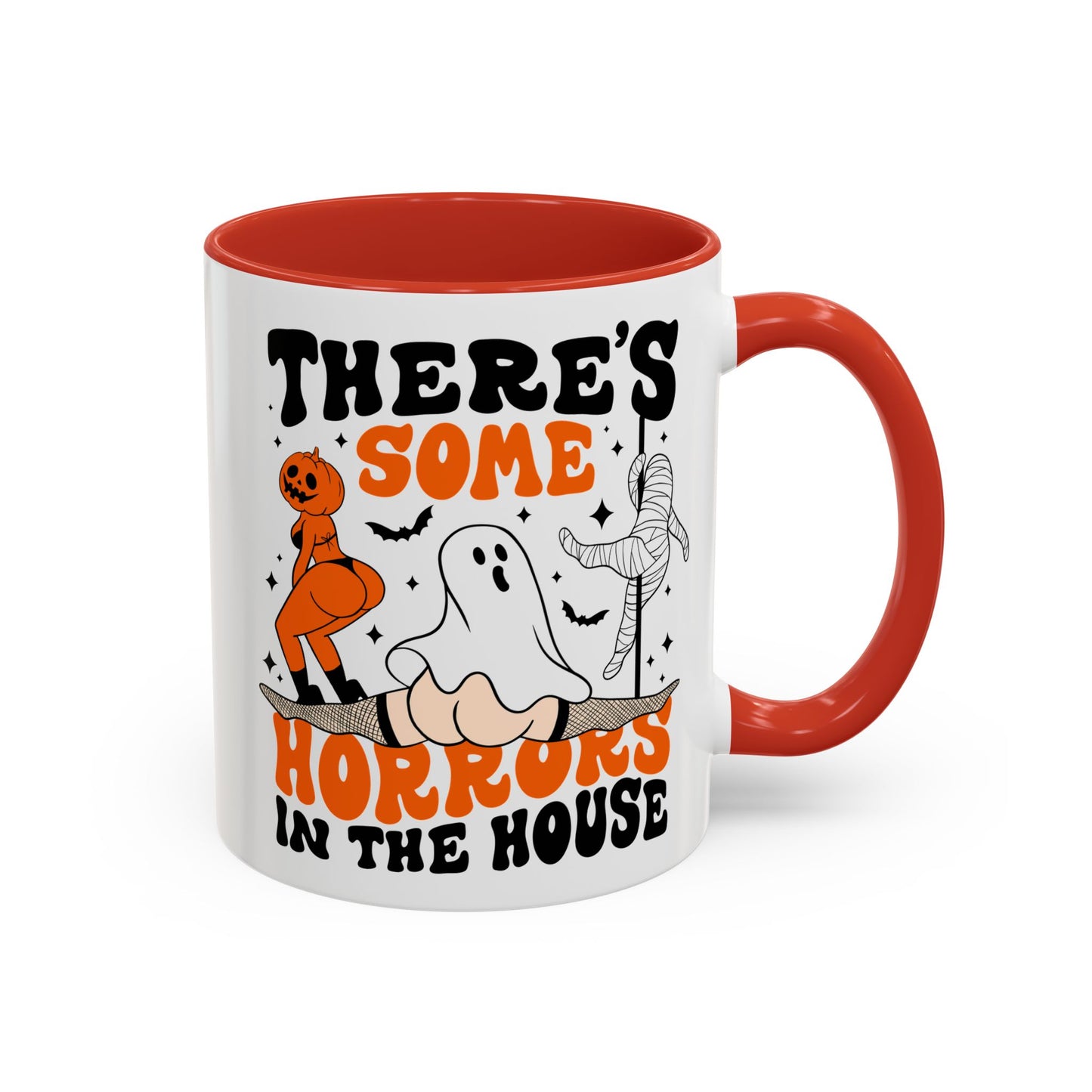 Theres Some Horrors in This House Funny Halloween Mug | 11oz and 15oz Ceramic Coffee Cup | Ghost and Pumpkin Design