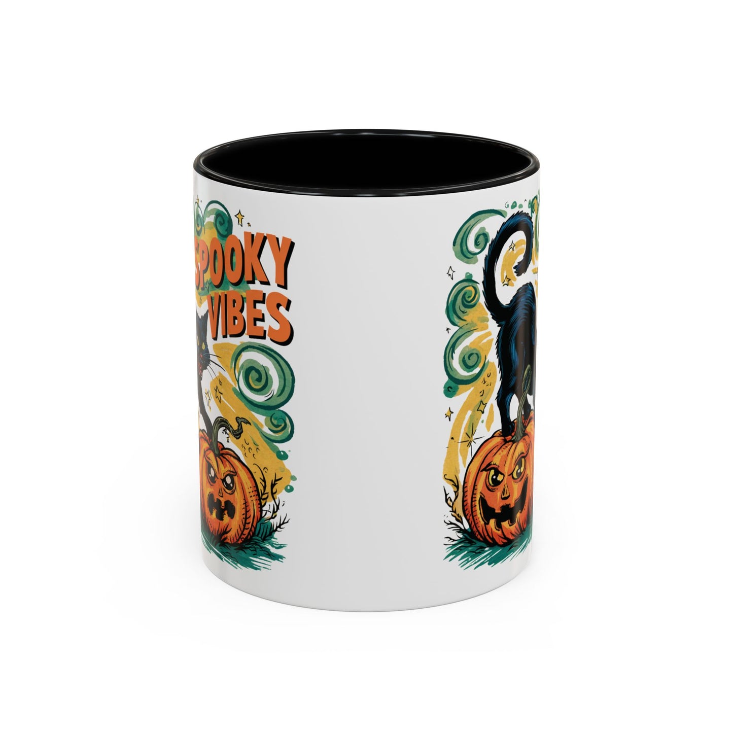 Spooky Vibes Halloween Mug | Black Cat and Pumpkin Design | Halloween Coffee Mug | Fall Drinkware