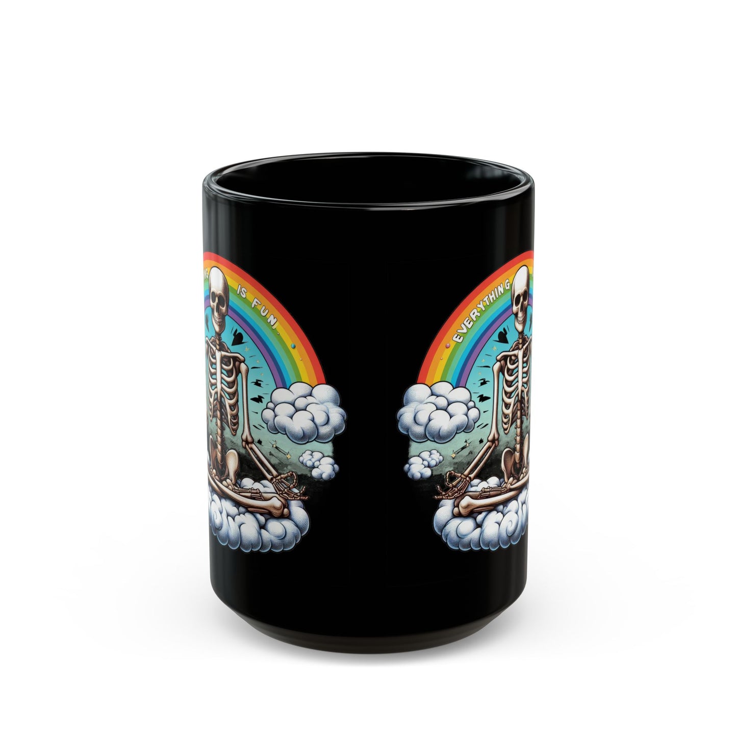 Everything is Fun Skeleton Mug | Meditation Rainbow Goth Mug | Dark Humor Coffee Cup