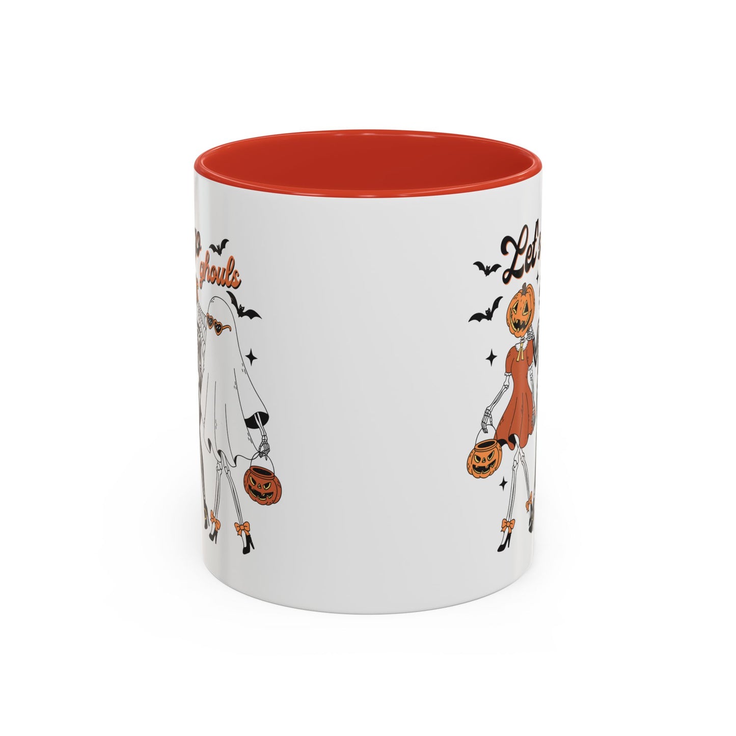 Lets Go Ghouls Halloween Mug | Skeleton, Ghost, and Pumpkin Friends Design | Spooky Coffee Mug | Fall Drinkware