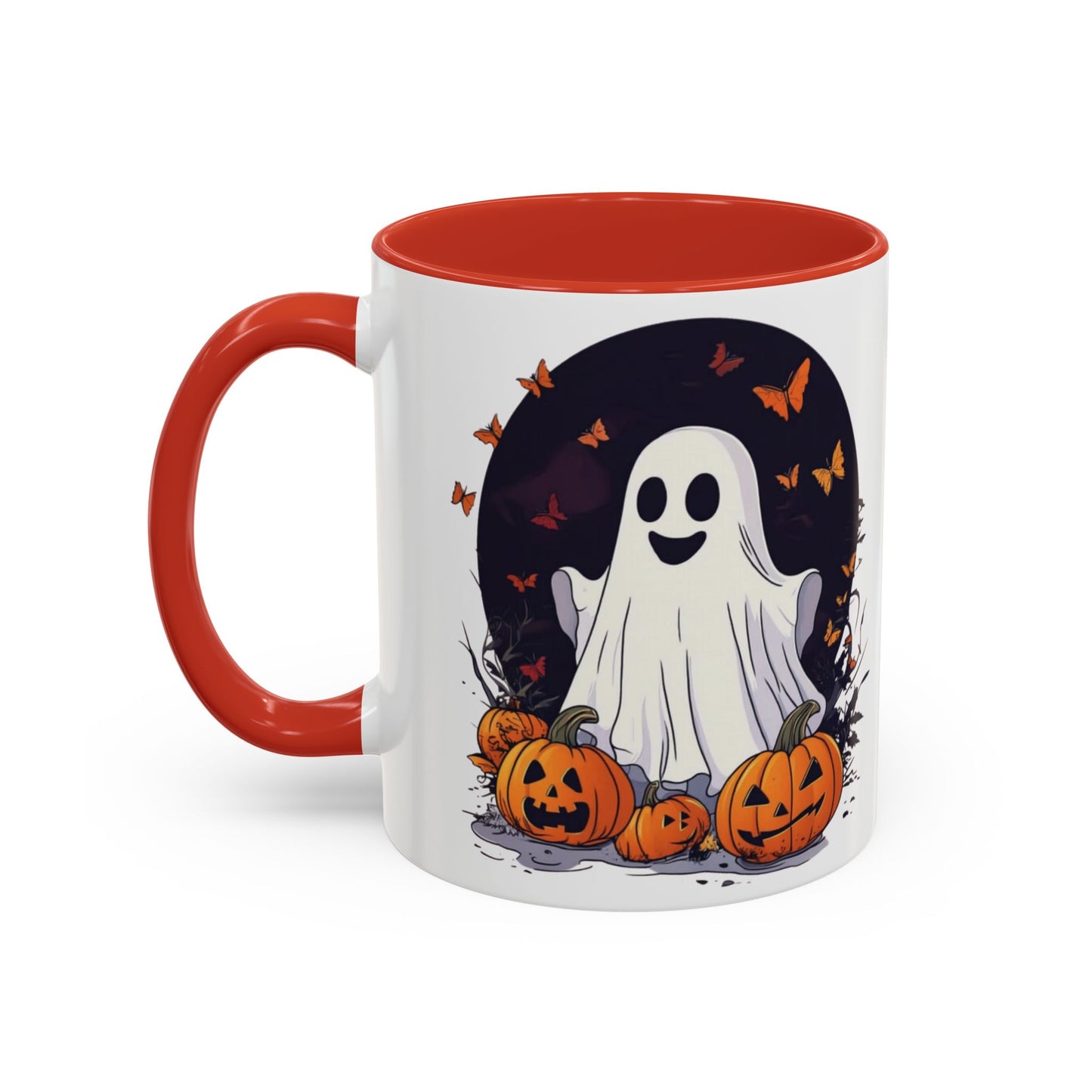 Halloween Ghost Mug - Cute Pumpkin Coffee Cup - White Ceramic Mug with Red Accent - Perfect Spooky Gift - 11oz & 15oz - BPA Free