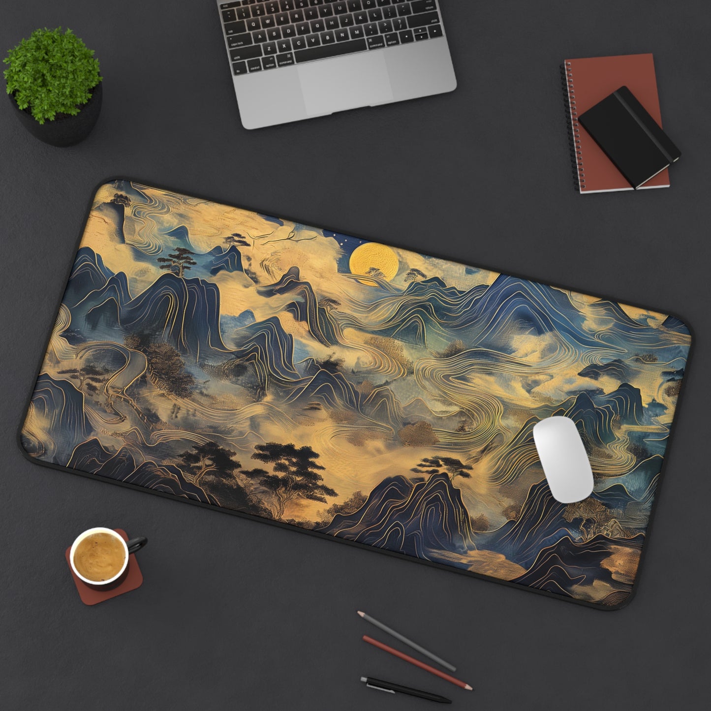 Mystic Mountains Computer Desk Mat | Artistic Landscape Mouse Pad | Anti-Slip Neoprene Desk Mat for Home Office | 3 Sizes Available