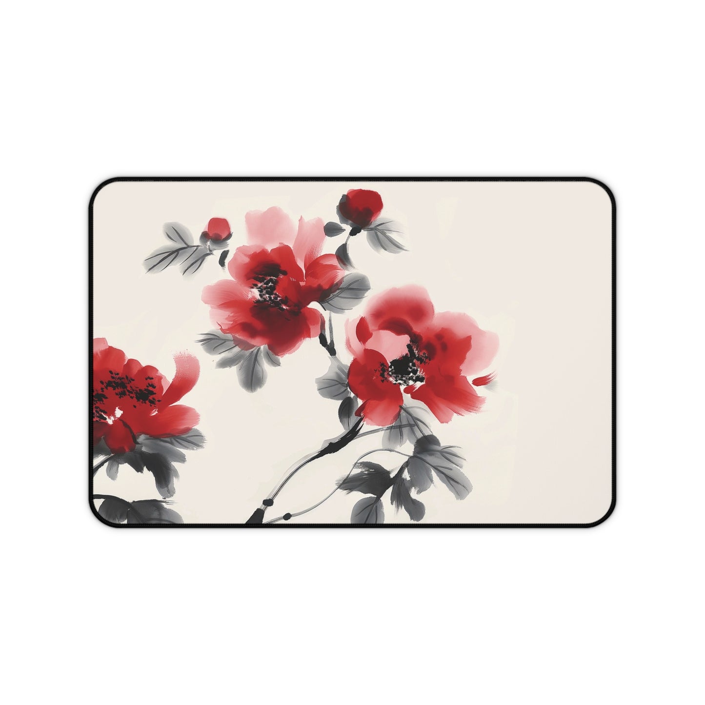 Red Blossoms Desk Mat | Elegant Floral Anti-Slip | 3 Sizes | Office Decor