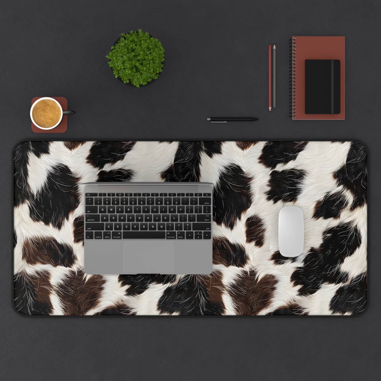 Cow Print Desk Mat - Customizable Neoprene Anti-Slip Mouse Pad - Rustic Office Decor - Available in 3 Sizes - Farmhouse Chic Desk Accessory