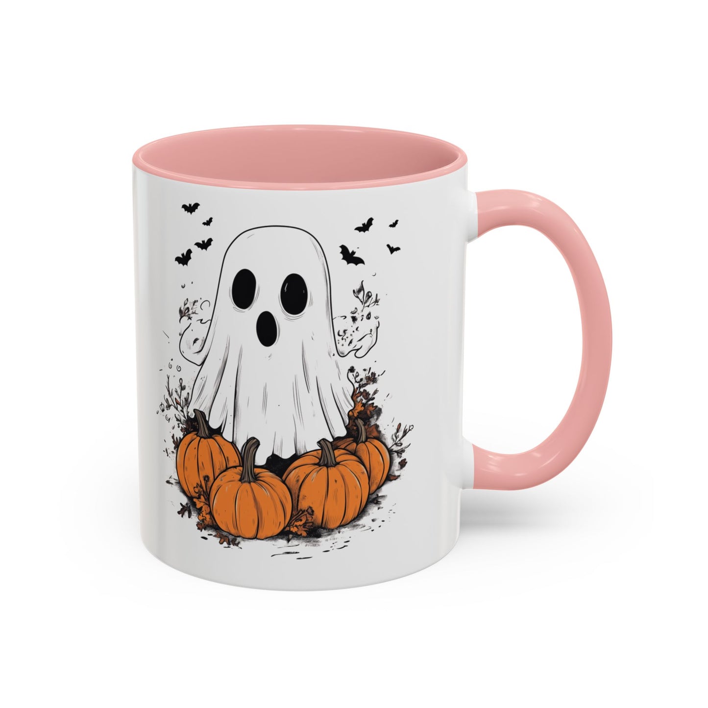 Halloween Ghost Mug - Cute Pumpkin Coffee Cup - White Ceramic Mug with Red Accent - Spooky Fall Gift - 11oz & 15oz - BPA Free