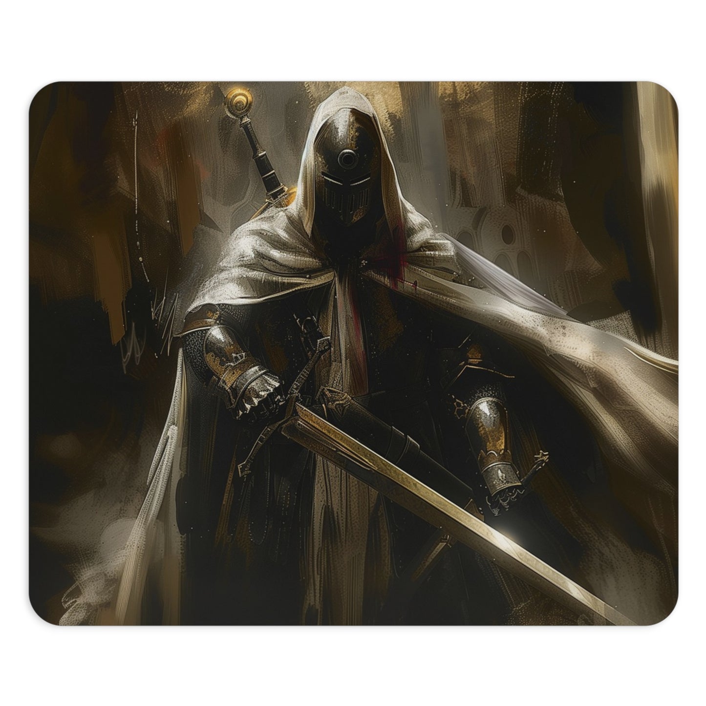 Dark Knight Warrior Design Personalized Mouse Pad - Custom Round or Rectangle Neoprene Mousepad with Non-Slip Rubber Bottom