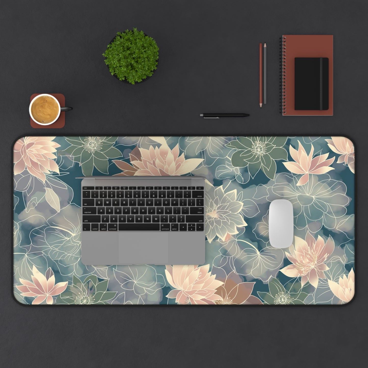 Pastel Lotus Computer Desk Mat | Elegant Floral Mouse Pad | Anti-Slip Neoprene Desk Mat for Home Office | 3 Sizes Available