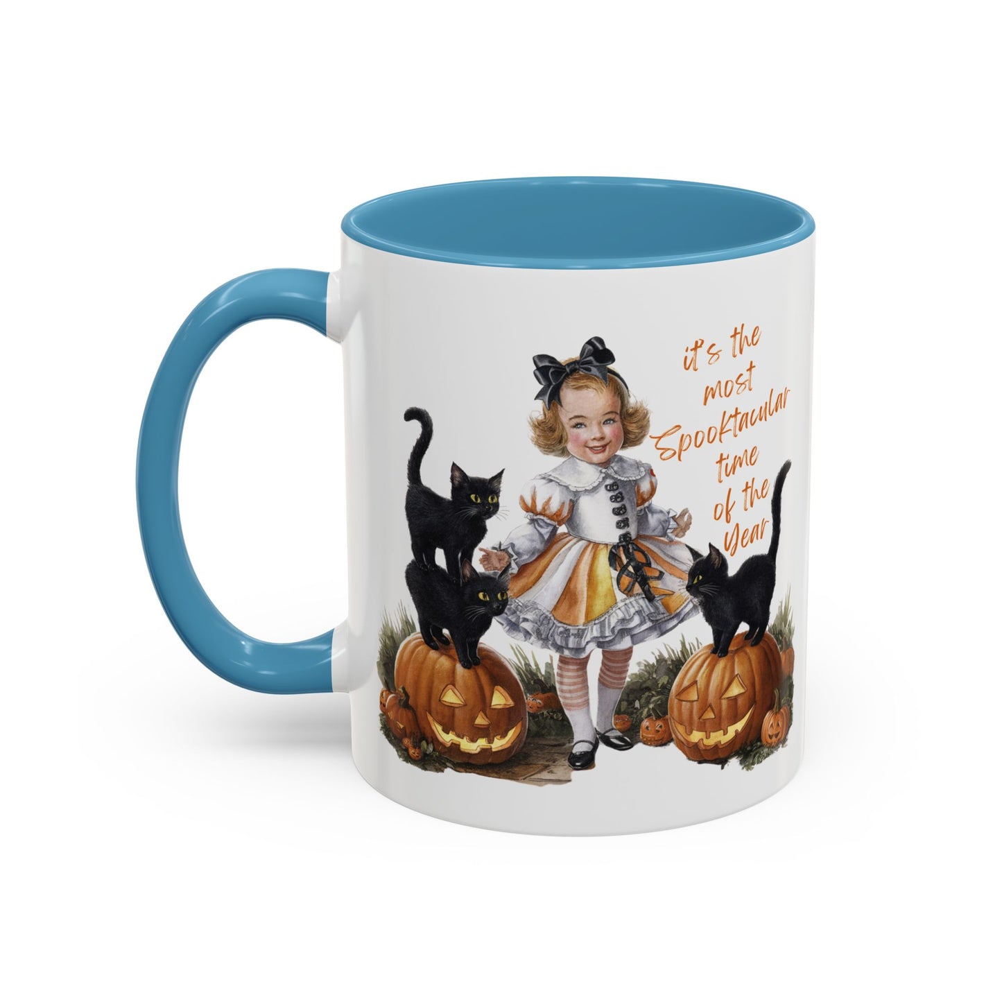 Most Spooktacular Time of the Year Mug | Vintage Halloween Girl with Black Cats and Pumpkins | Halloween Coffee Mug | Fall Drinkware