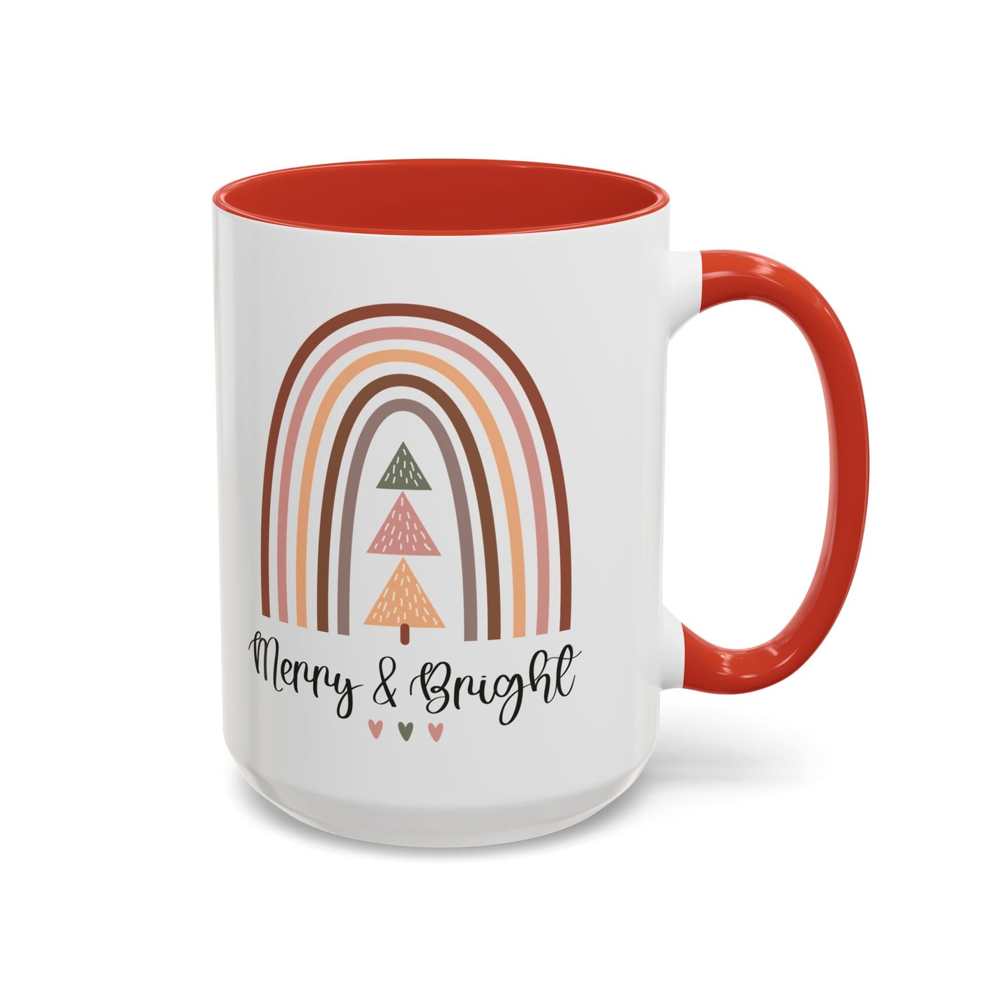 Merry & Bright Christmas Mug | Festive Rainbow and Tree Design | Holiday Coffee Mug | Christmas Drinkware