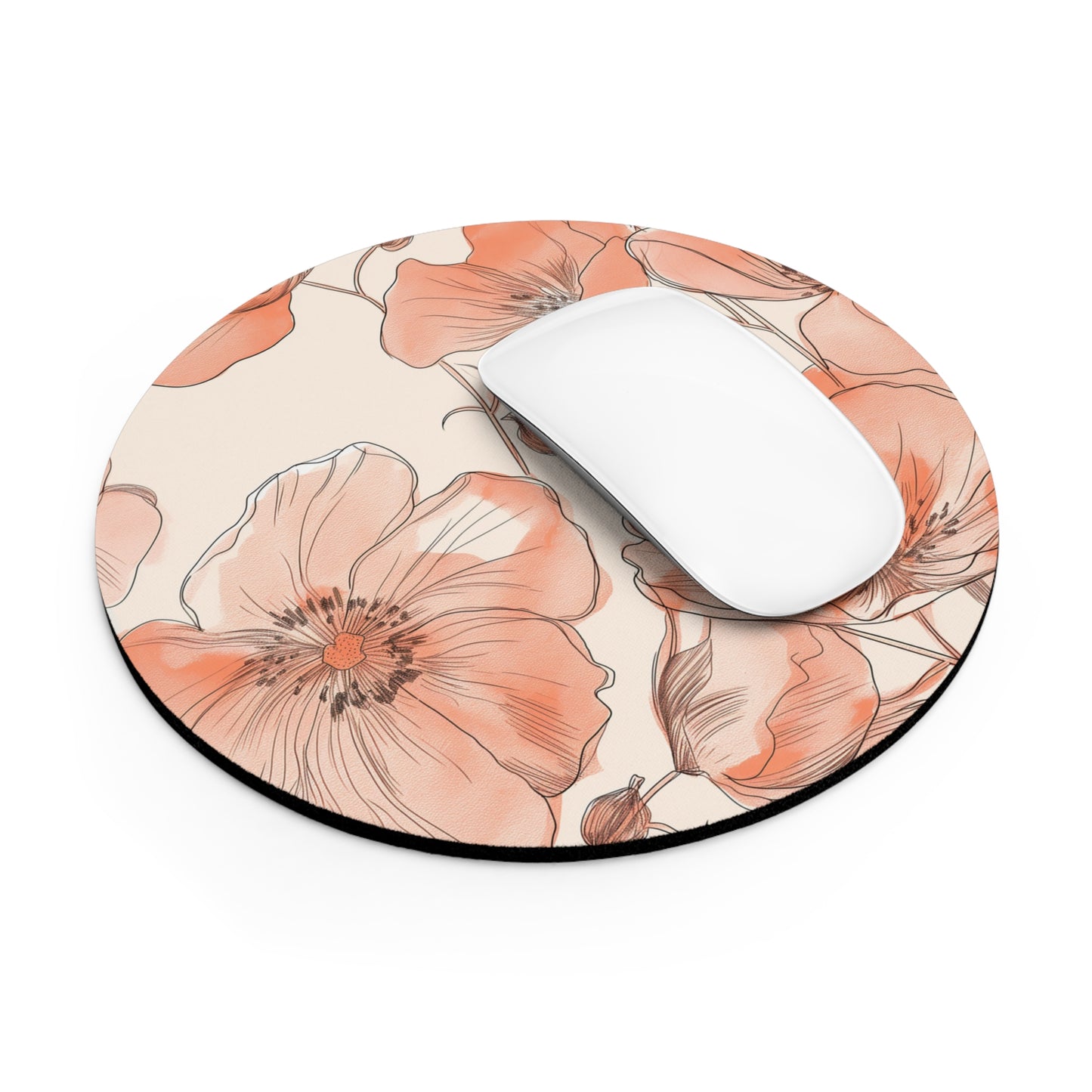 Floral Elegance Design Personalized Mouse Pad - Custom Round or Rectangle Neoprene Mousepad with Non-Slip Rubber Bottom