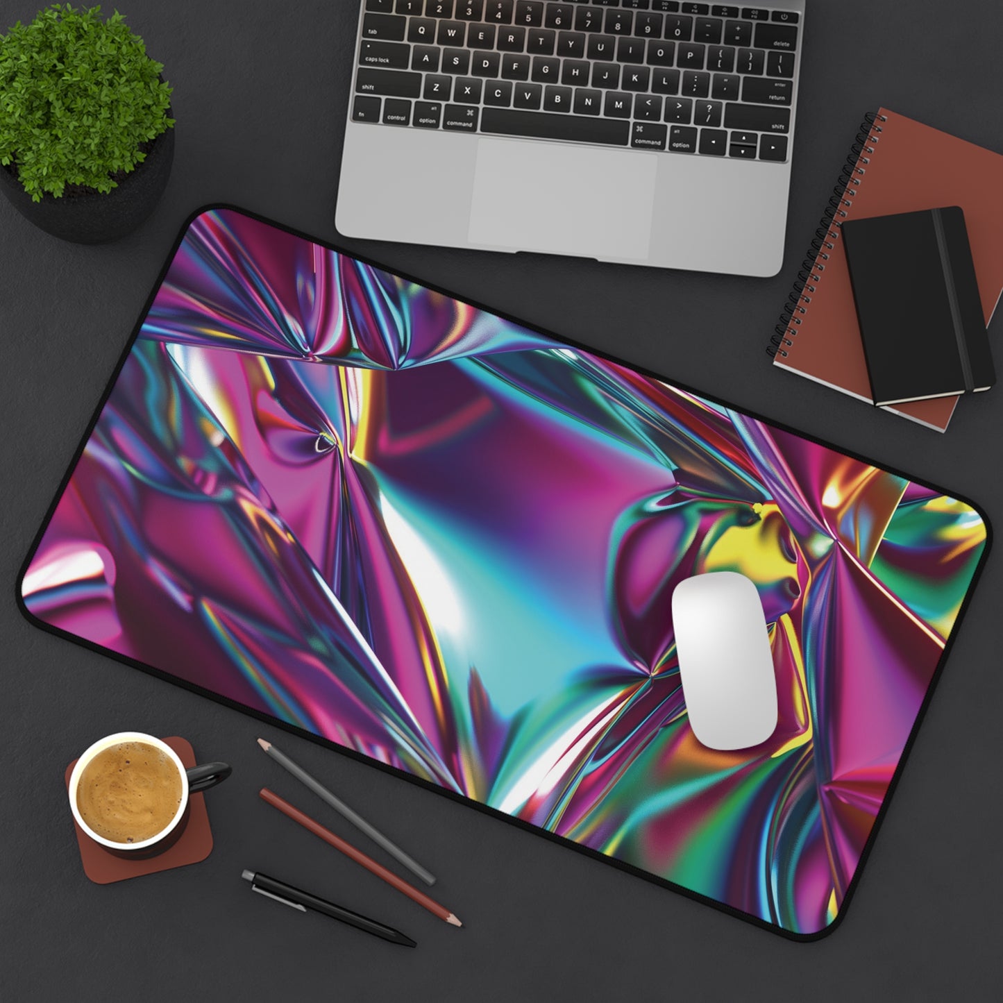 Holographic Metallic Desk Mat | Vibrant Neoprene Mouse Pad | Anti-Slip Office Desk Mat | 3 Sizes Available