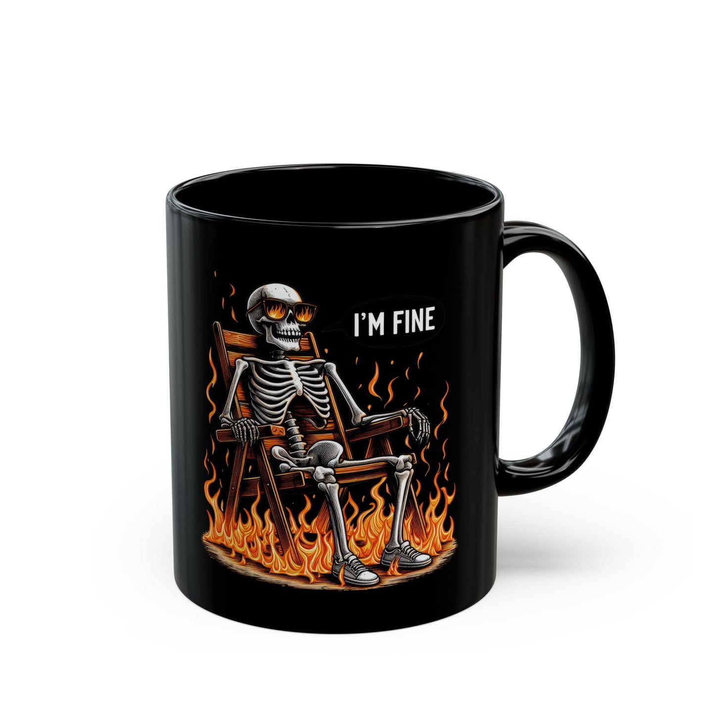 I'm Fine Skeleton Mug | Dark Humor Coffee Cup | Sarcastic "Everything's Burning" Gift