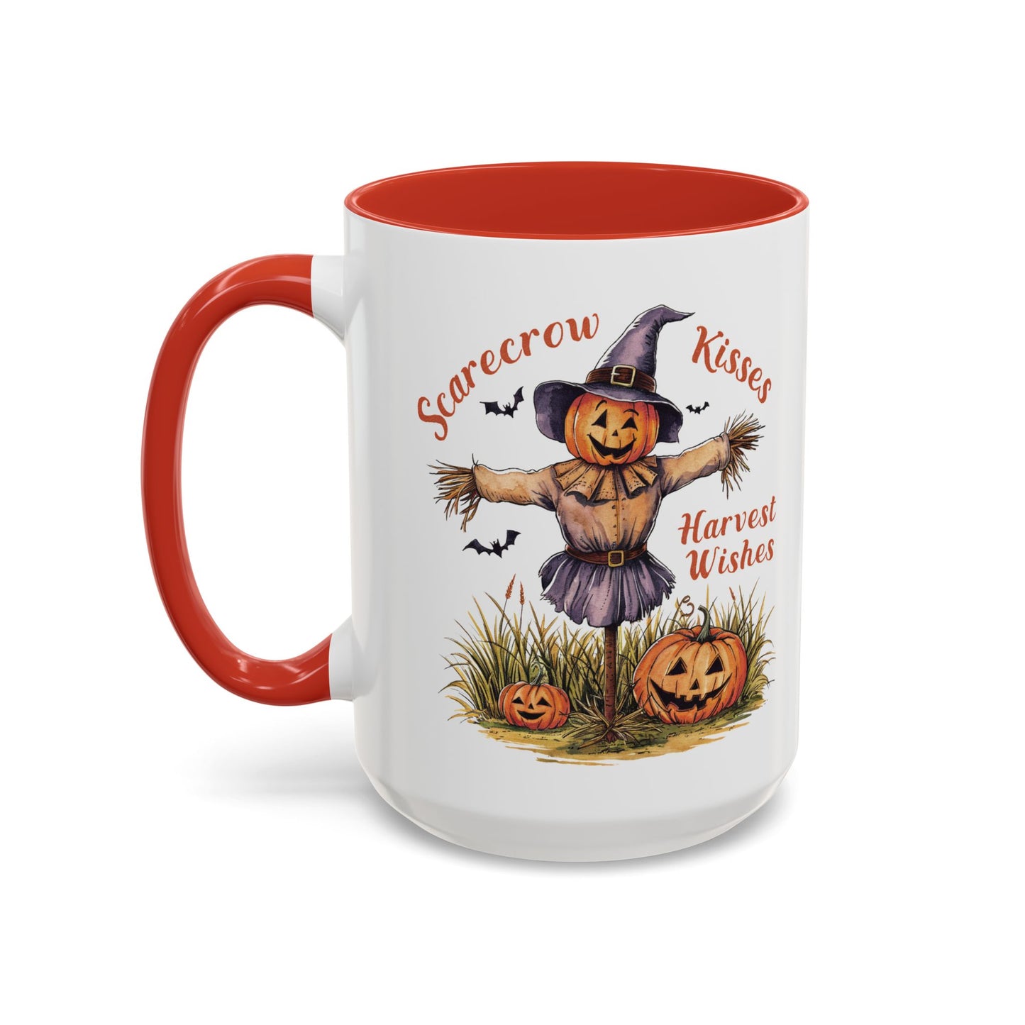 Scarecrow Kisses and Harvest Wishes Mug | Fall Scarecrow and Pumpkin Design | Perfect Autumn Coffee Mug for Cozy Mornings