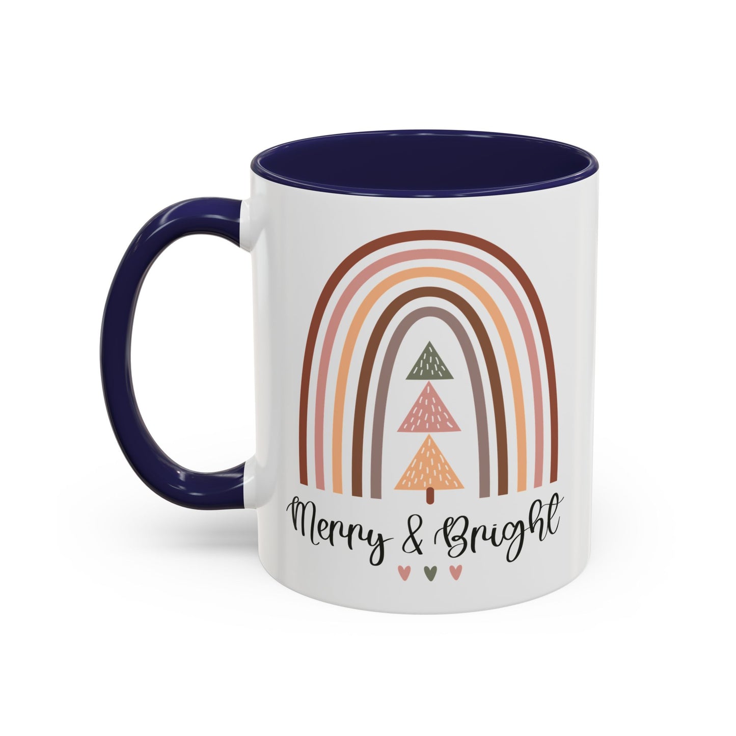 Merry & Bright Christmas Mug | Festive Rainbow and Tree Design | Holiday Coffee Mug | Christmas Drinkware