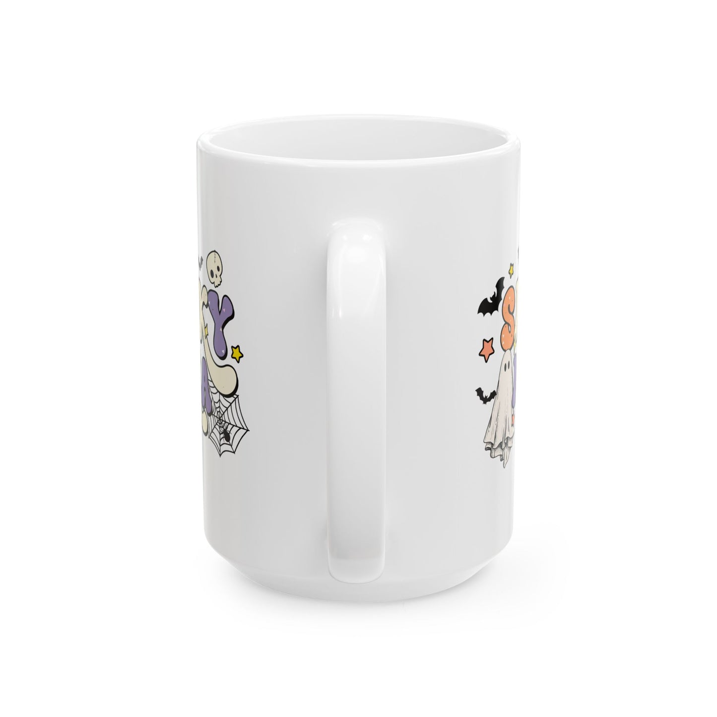 Spooky Mama Halloween Mug - Cute Ghost Coffee Mug - White Ceramic Cup with Spooky Mama Design - Fun Gift for Moms