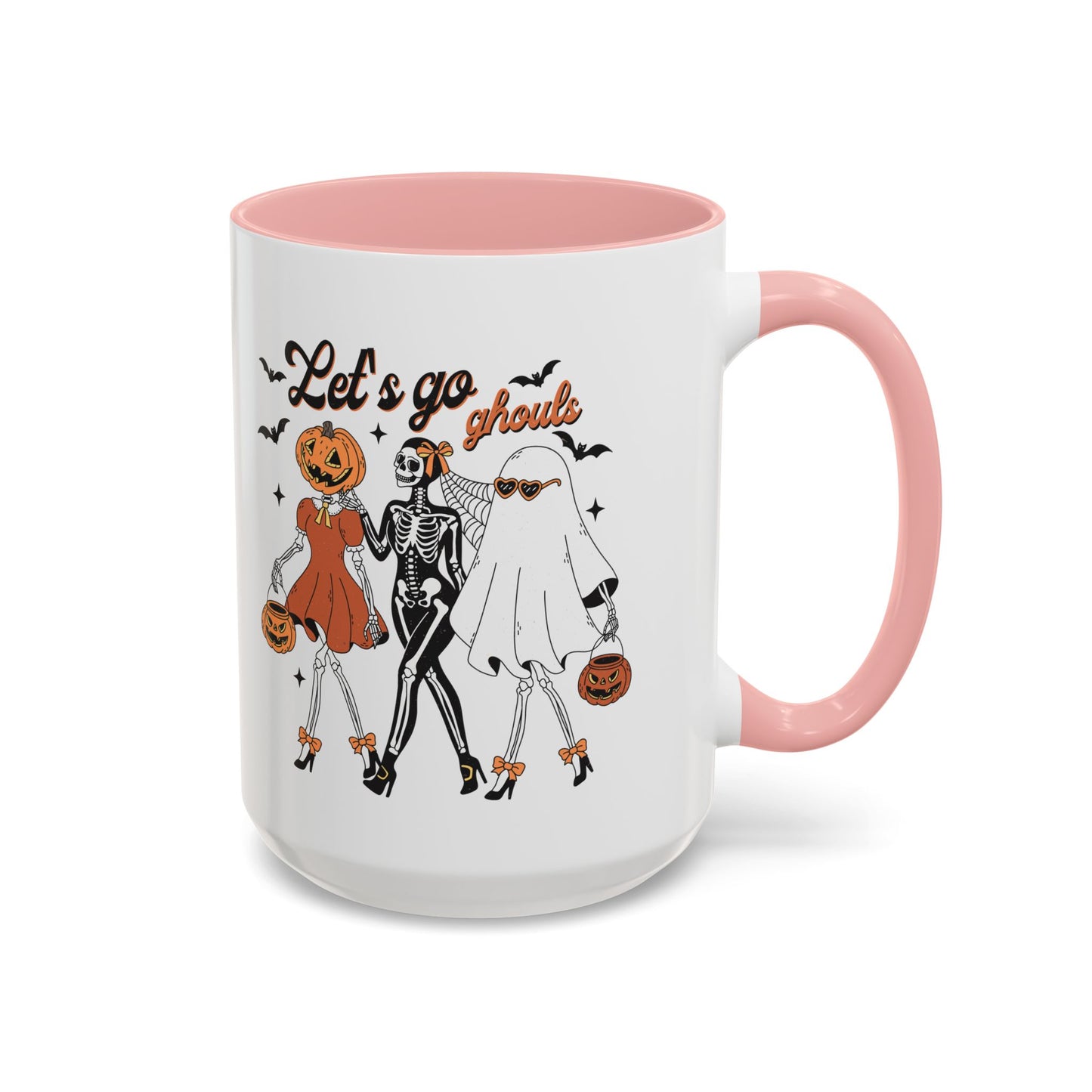 Lets Go Ghouls Halloween Mug | Skeleton, Ghost, and Pumpkin Friends Design | Spooky Coffee Mug | Fall Drinkware