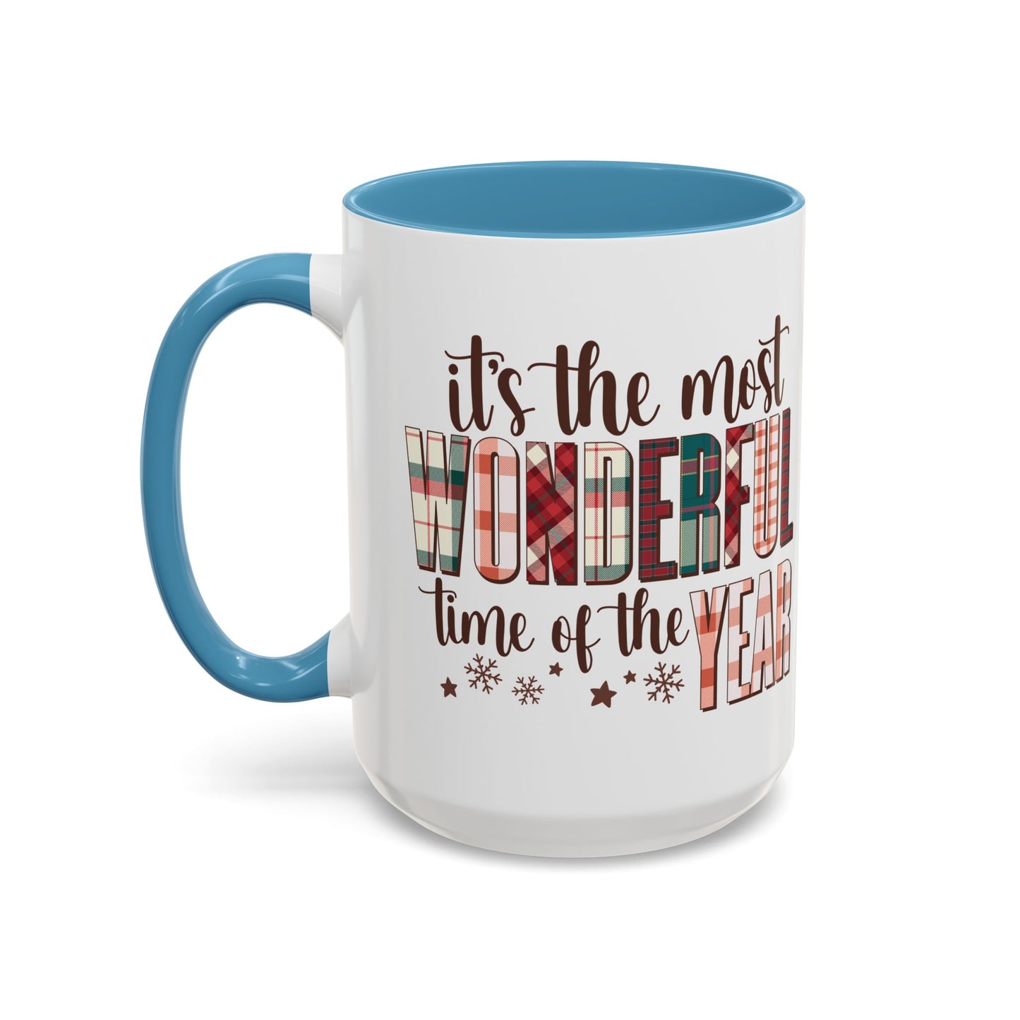 It's the Most Wonderful Time of the Year Christmas Mug | Plaid Text Holiday Design | Festive Winter Coffee Mug