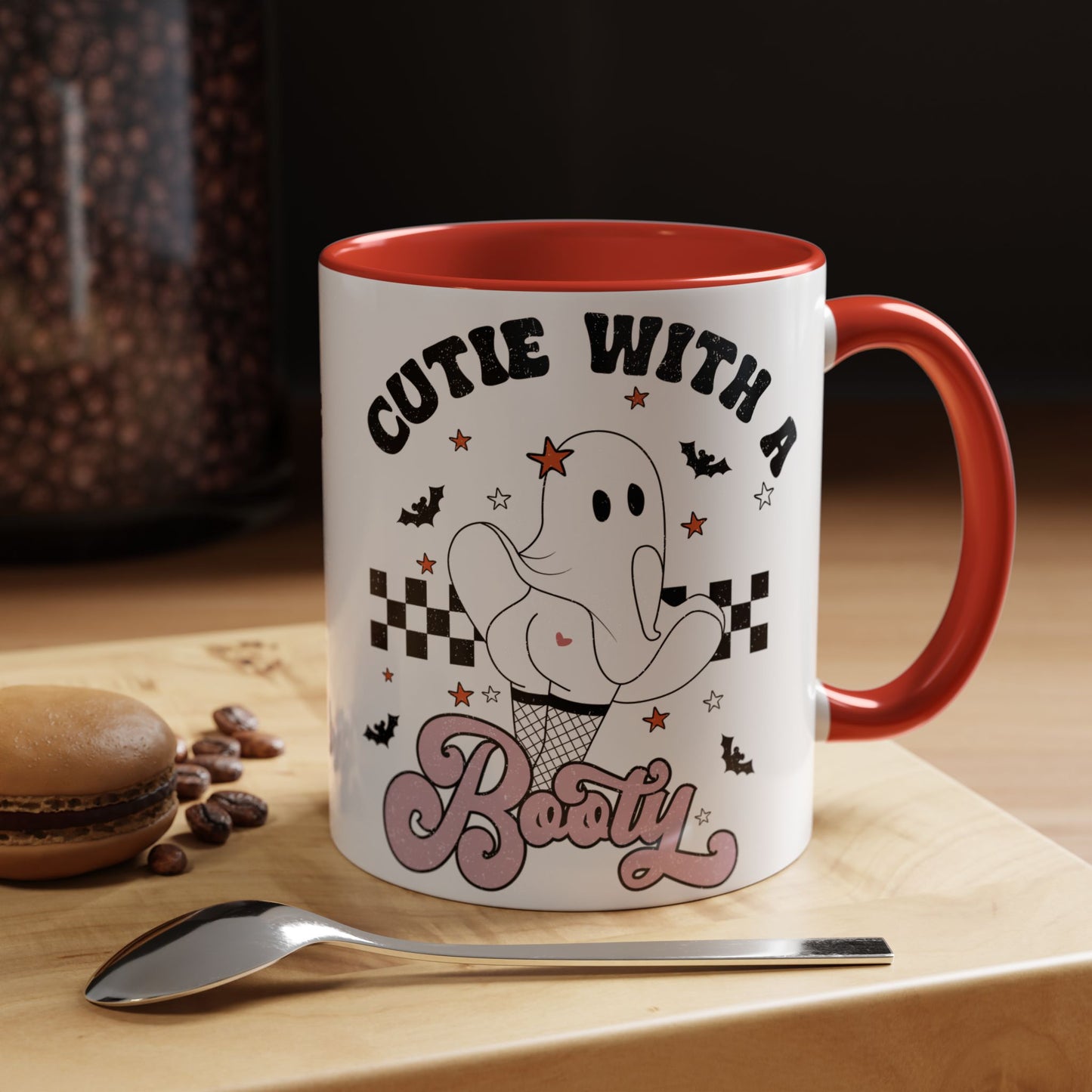 Cutie with a Booty Halloween Ghost Mug | 11oz and 15oz Ceramic Coffee Cup | Funny Halloween Design