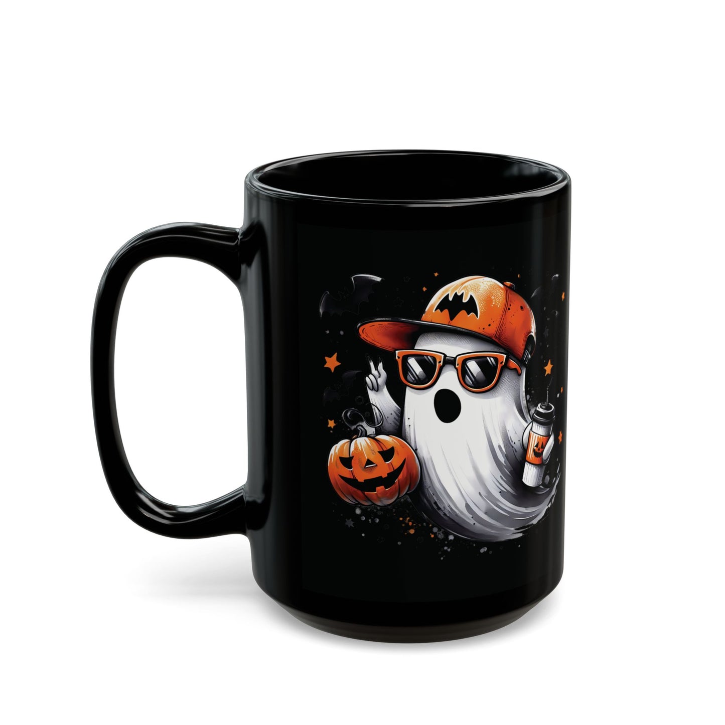 Halloween Ghost Mug - Cute Spooky Coffee Mug - Black Ceramic Cup with Ghost Design - Fun Halloween Gift