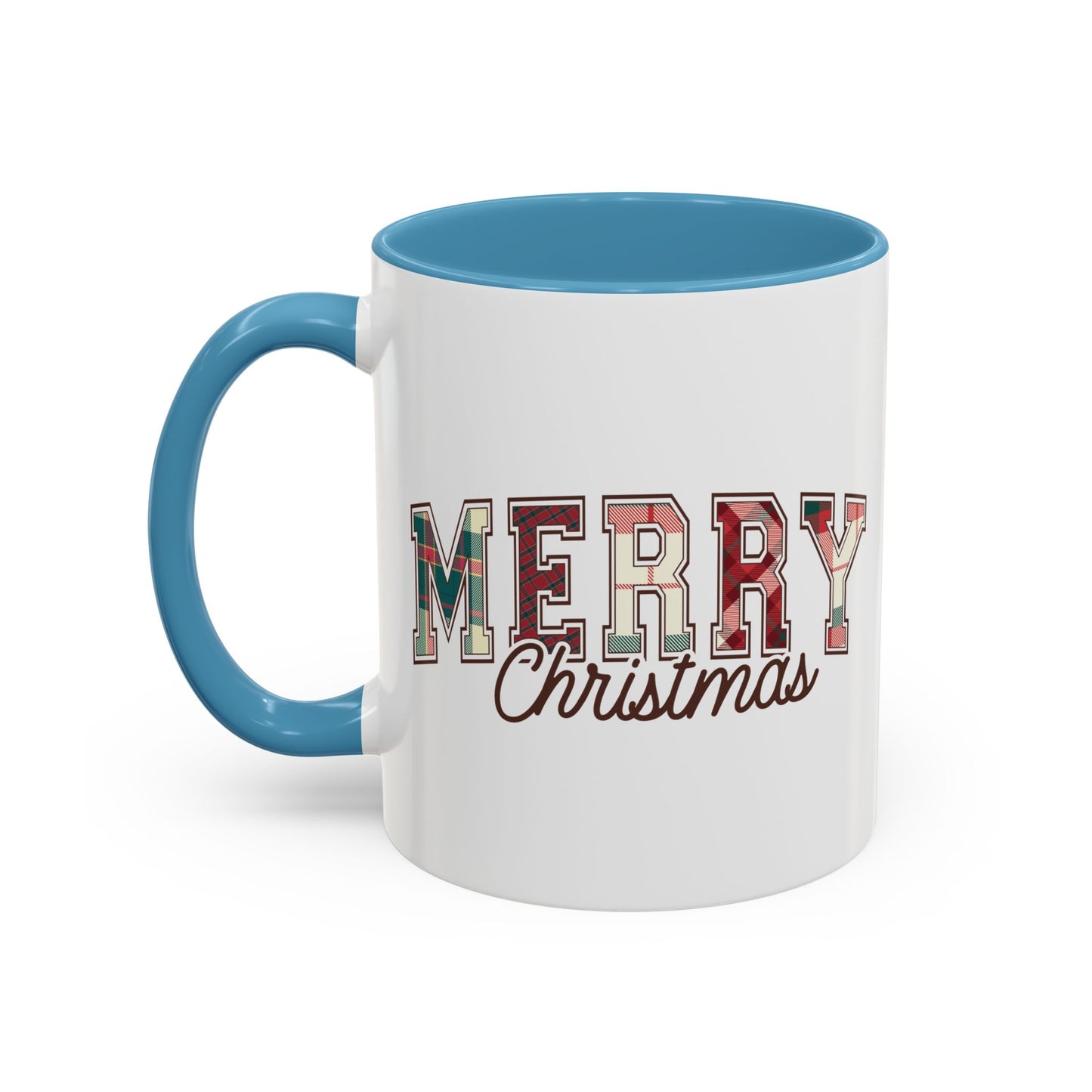 Merry Christmas Mug | Plaid Holiday Text Design | Festive Coffee Cup