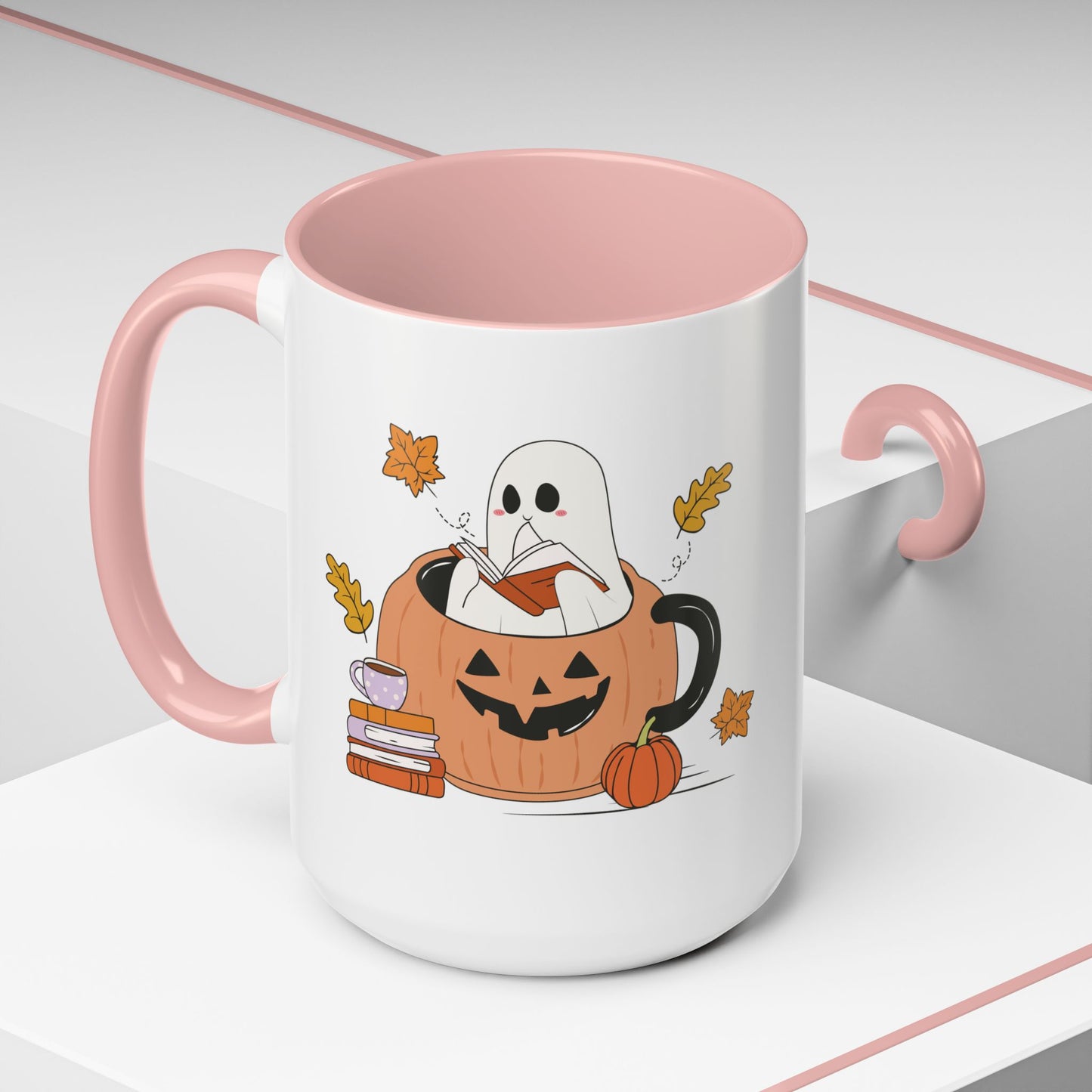 Cozy Ghost in Pumpkin Mug | 11oz and 15oz Ceramic Coffee Cup | Cute Autumn & Halloween Design