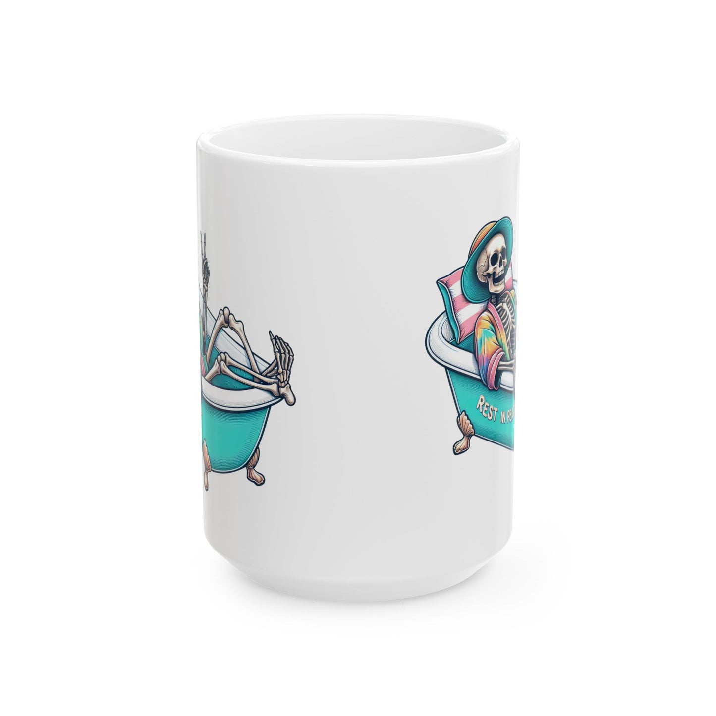 Rest In Peace Skeleton Mug | Relaxing Bath Coffee Cup | Quirky Peaceful Gift