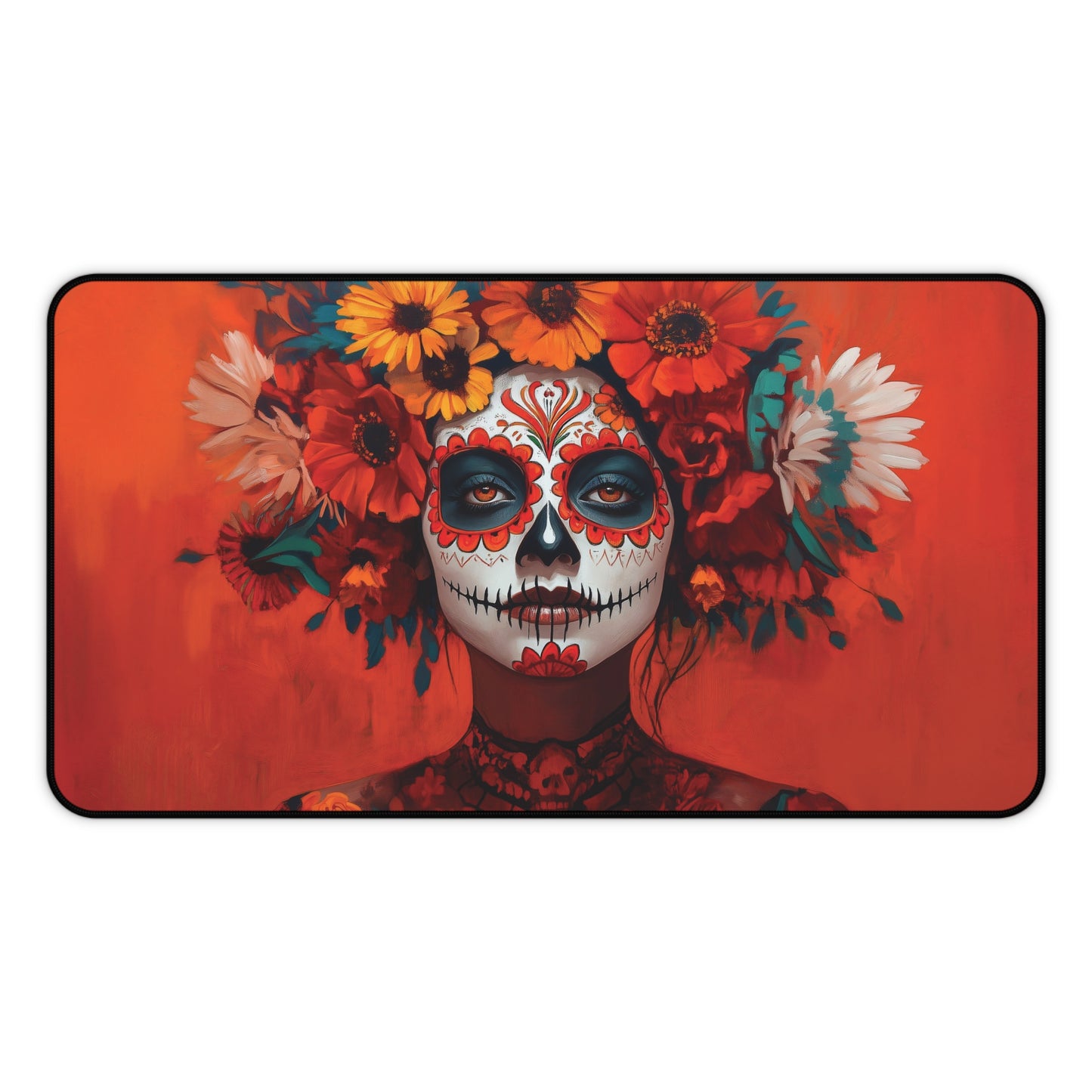 Day of the Dead Floral Skull Desk Mat | Vibrant Día de los Muertos Art | Neoprene Office Decor