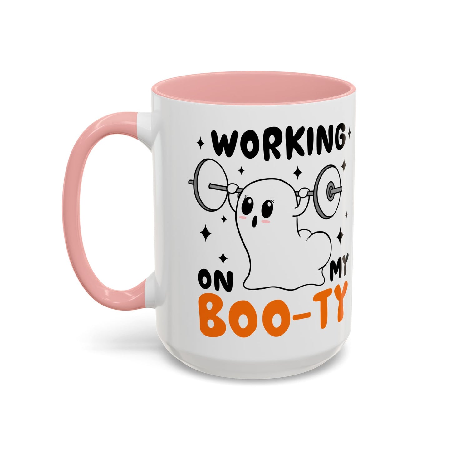 Working on My Boo-ty Halloween Ghost Mug | 11oz and 15oz Ceramic Coffee Cup | Fitness and Humor Design