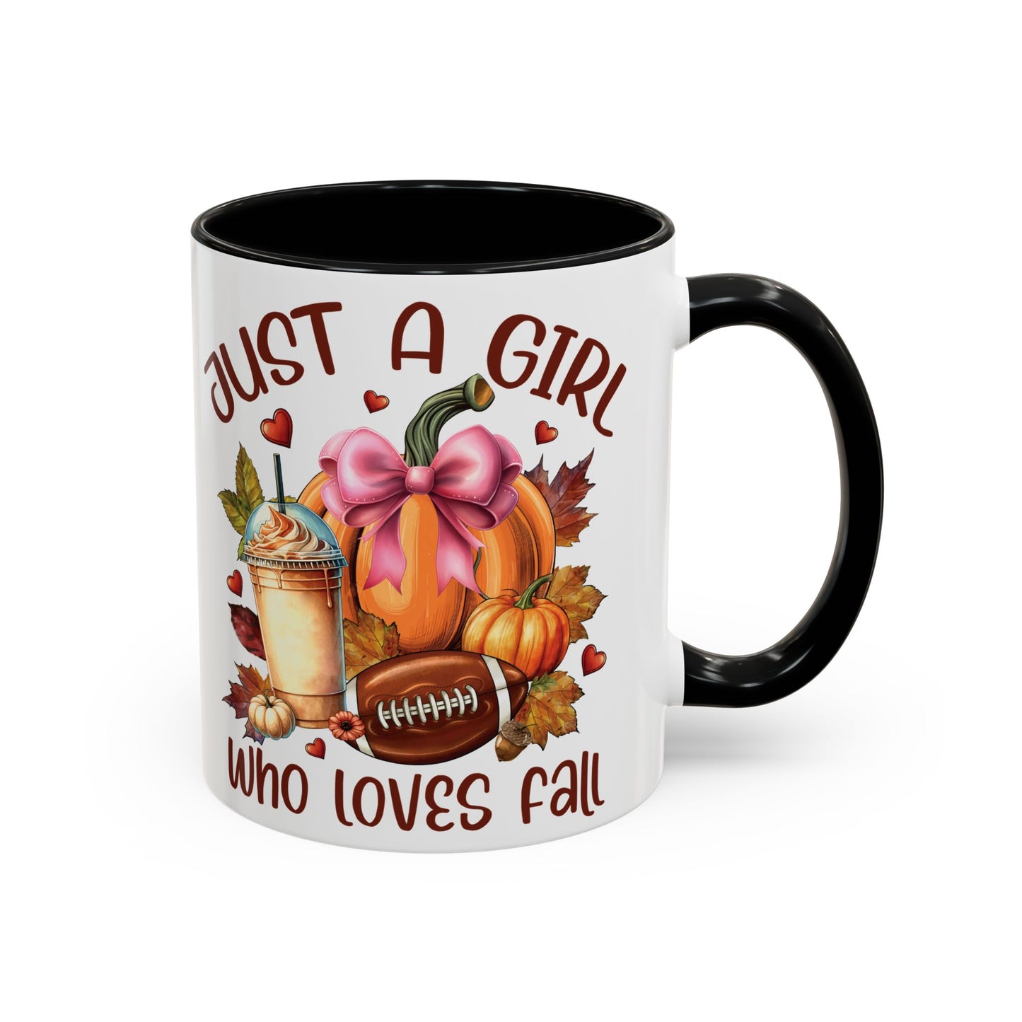 Just a Girl Who Loves Fall Mug | 11oz and 15oz Ceramic Coffee Cup | Autumn, Pumpkin, and Football Design