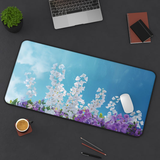 Floral Bliss Desk Mat | Wisteria & Blue Sky Design | Neoprene | Anti-Slip | 3 Sizes | Office Decor