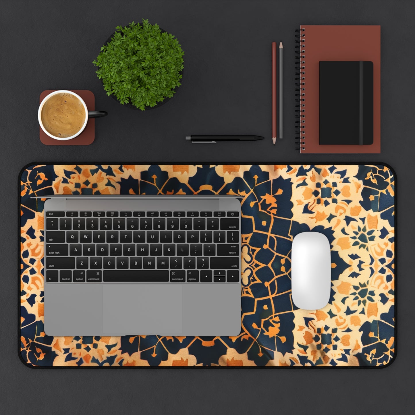 Mandala Pattern Computer Desk Mat | Geometric Mouse Pad | Anti-Slip Neoprene Desk Mat for Home Office | 3 Sizes Available