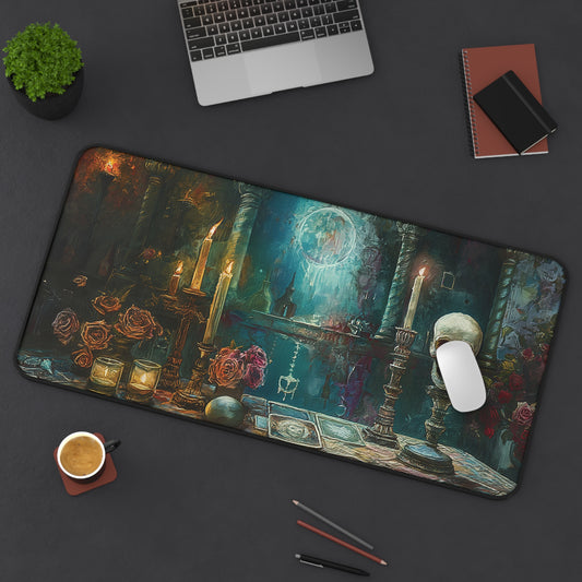 Mystic Altar Desk Mat | Gothic Decor | Skull, Candles, Tarot | Neoprene | Anti-Slip | 3 Sizes