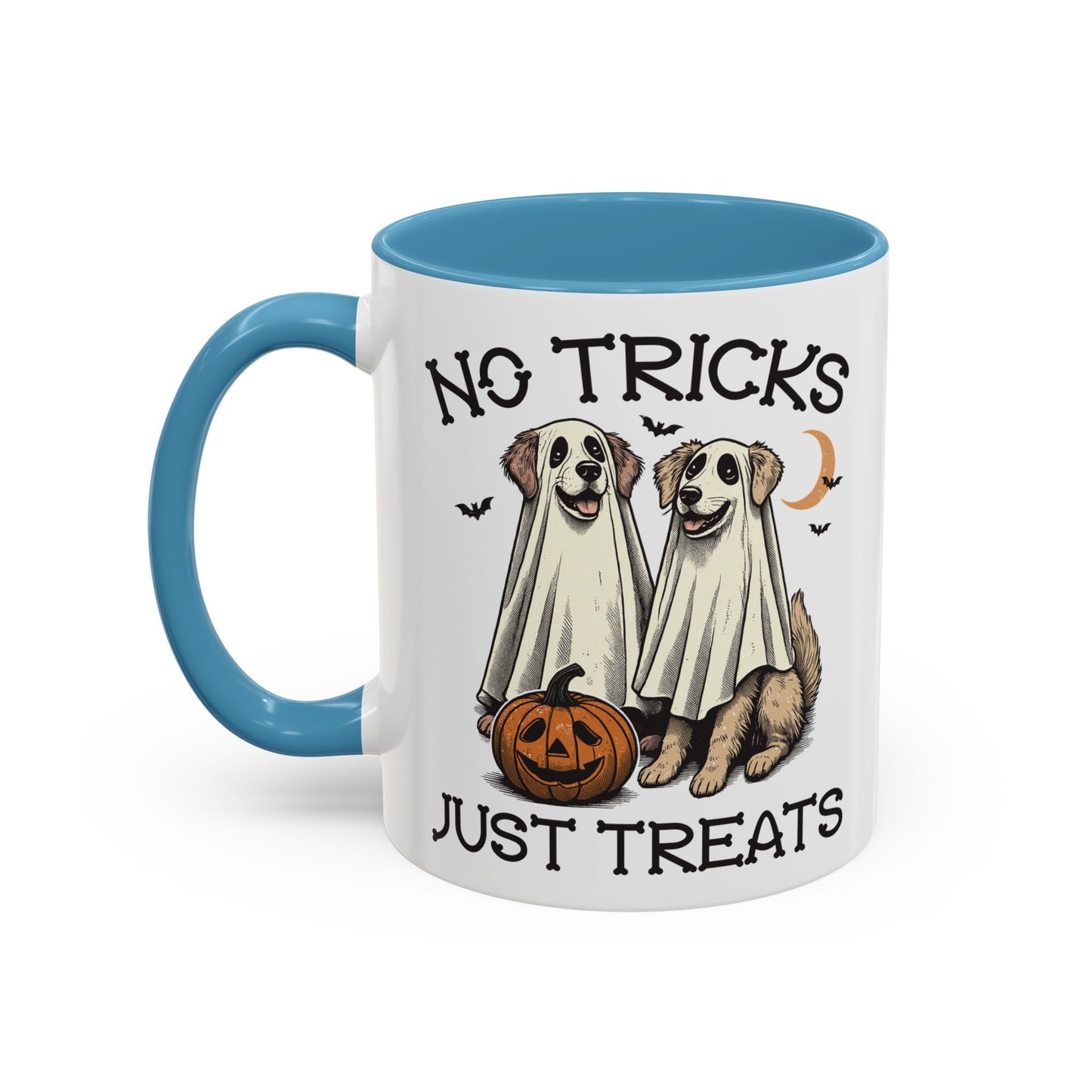 No Tricks Just Treats Halloween Dog Mug | Cute Ghost Dog Coffee Mug | Spooky Season Mug | 11oz and 15oz Ceramic Mug