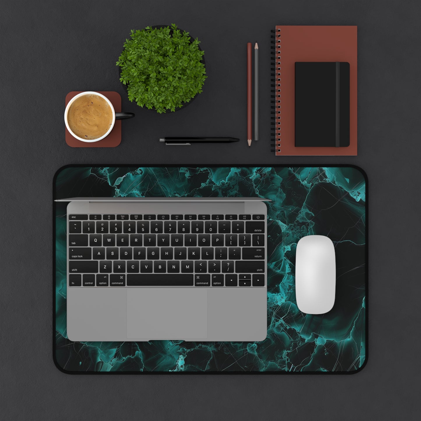 Emerald Marble Desk Mat | Dark Green Swirl Design | Neoprene | Anti-Slip | 3 Sizes | Office Decor