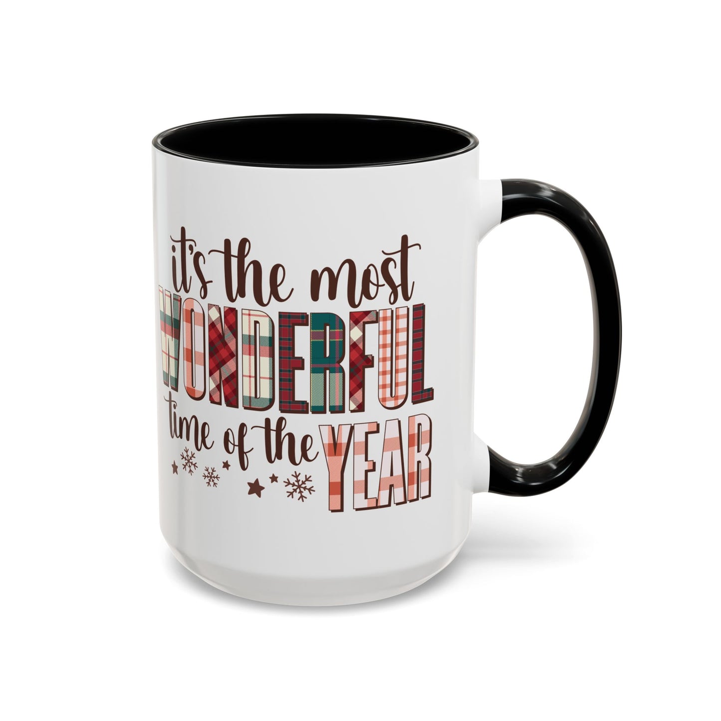 It's the Most Wonderful Time of the Year Christmas Mug | Plaid Text Holiday Design | Festive Winter Coffee Mug