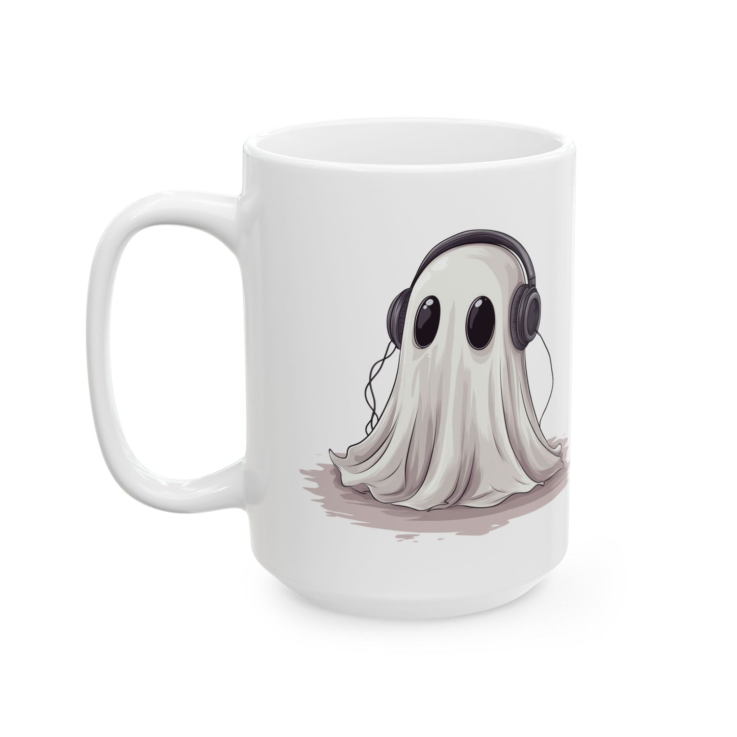 Ghostly Vibes Ceramic Mug - Cute Ghost with Headphones Design - Perfect for Music and Halloween Lovers