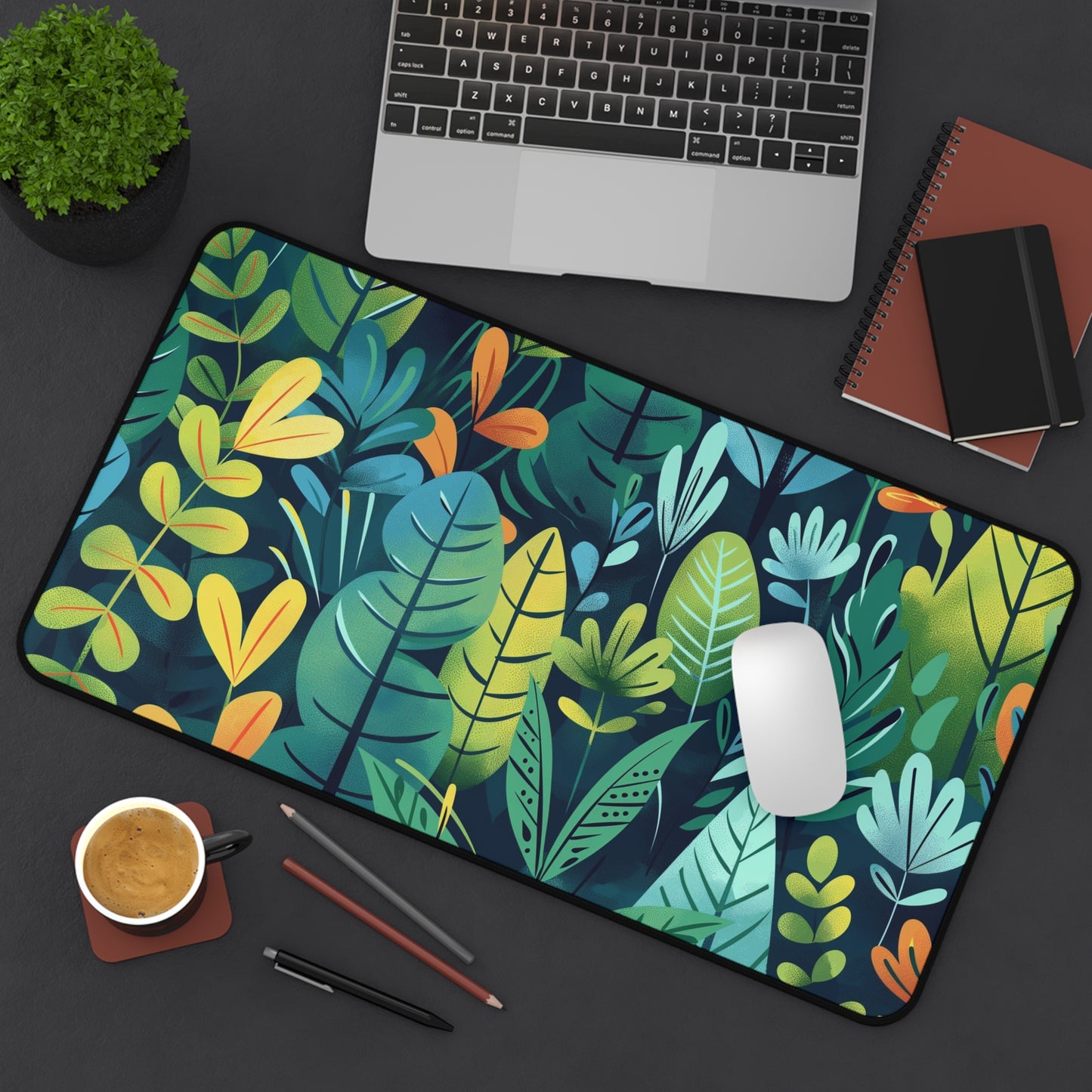 Tropical Jungle Computer Desk Mat | Vibrant Leaves Mouse Pad | Anti-Slip Neoprene Desk Mat for Home Office | 3 Sizes Available