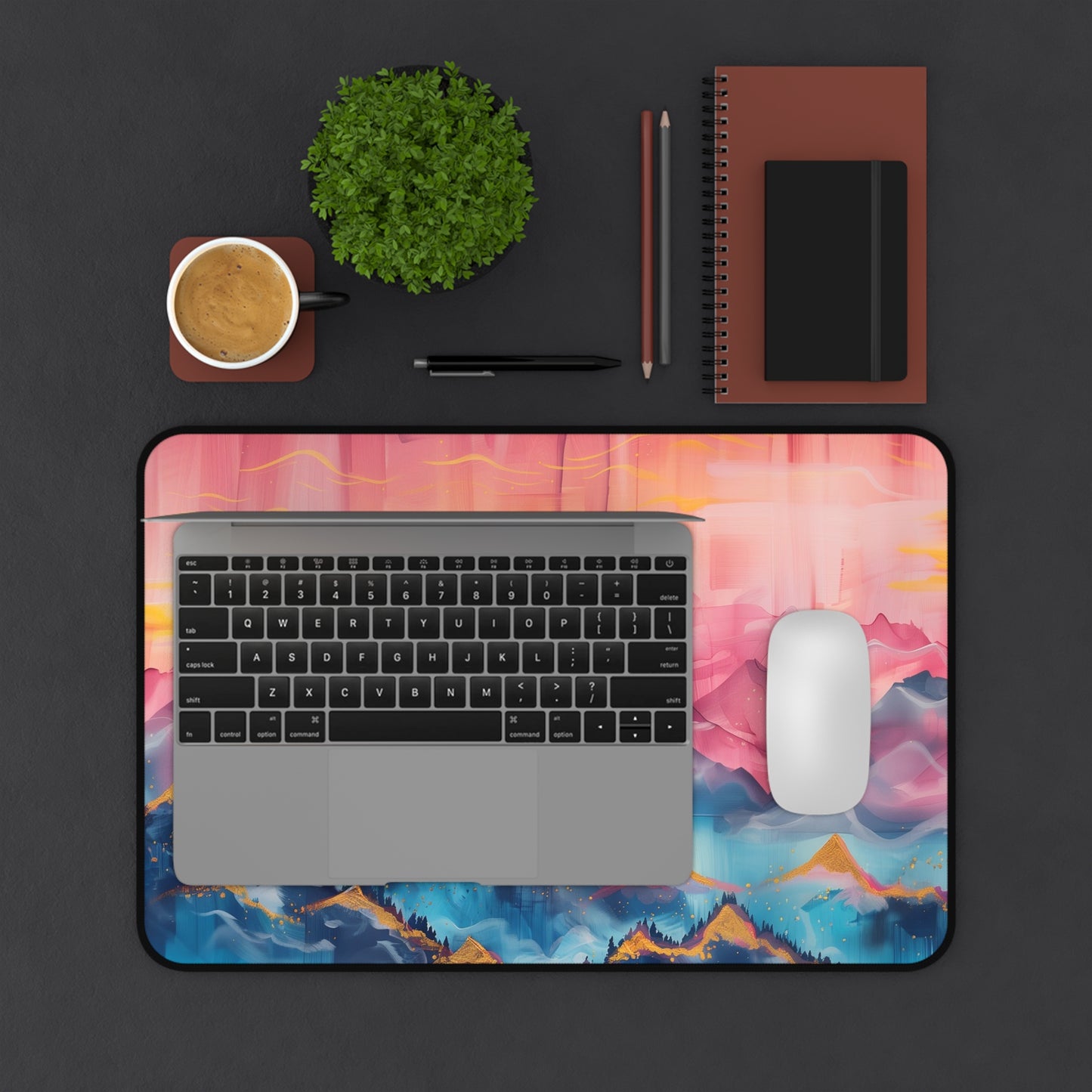 Sunset Mountains Computer Desk Mat | Scenic Mouse Pad | Anti-Slip Neoprene Desk Mat for Home Office | 3 Sizes Available