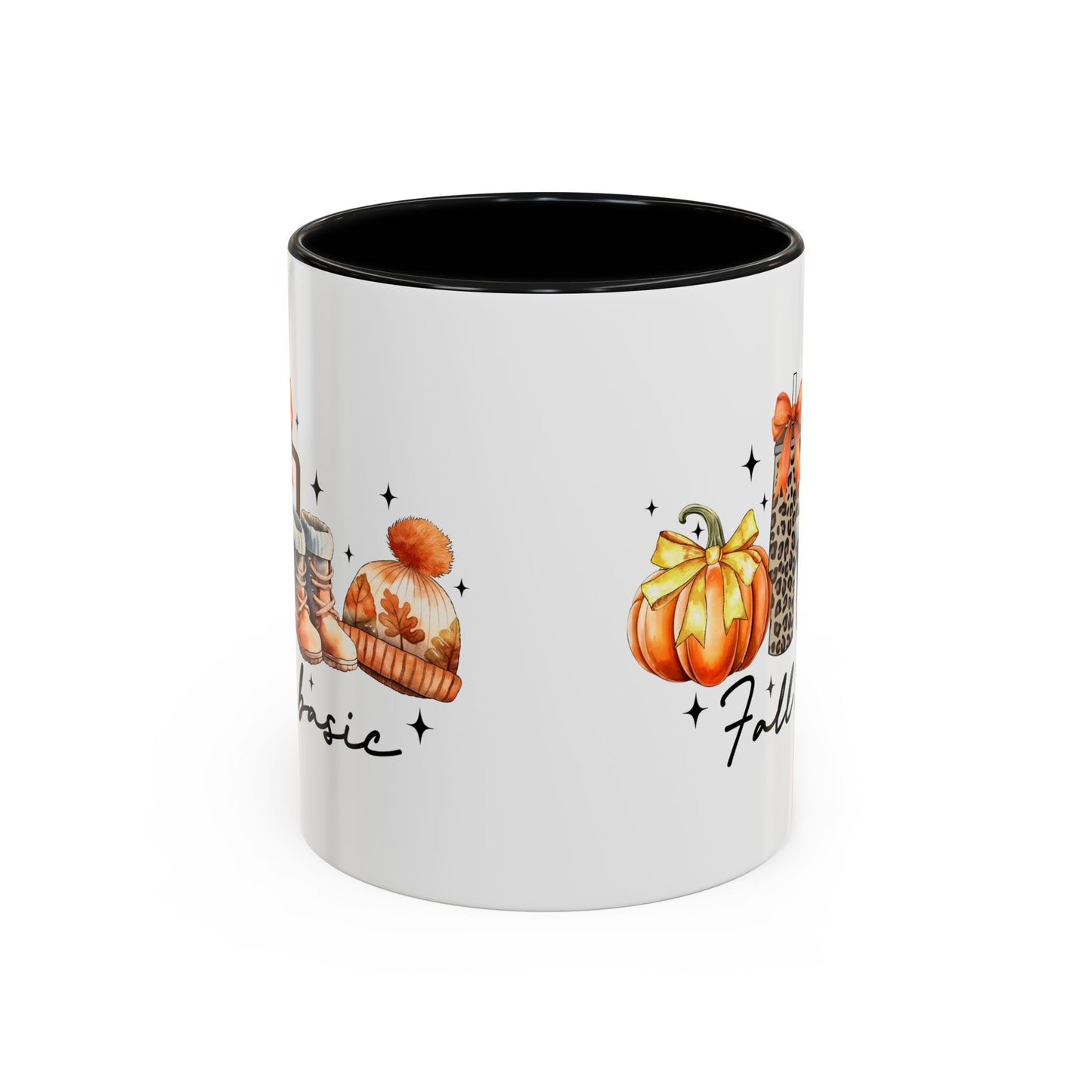 Fall Basic Autumn Mug | 11oz/15oz Ceramic Coffee Cup | Cozy Fall Essentials Design | Pink, Red, Black, Light Blue, or Navy Handle & Interior