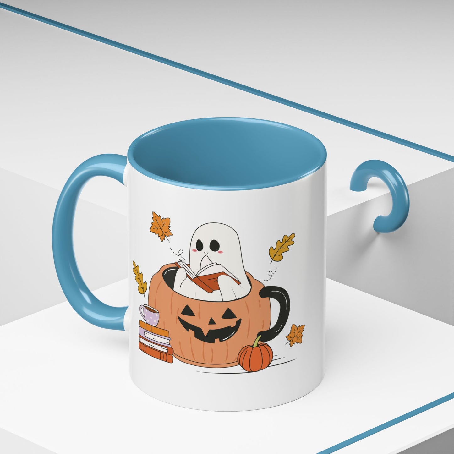 Cozy Ghost in Pumpkin Mug | 11oz and 15oz Ceramic Coffee Cup | Cute Autumn & Halloween Design