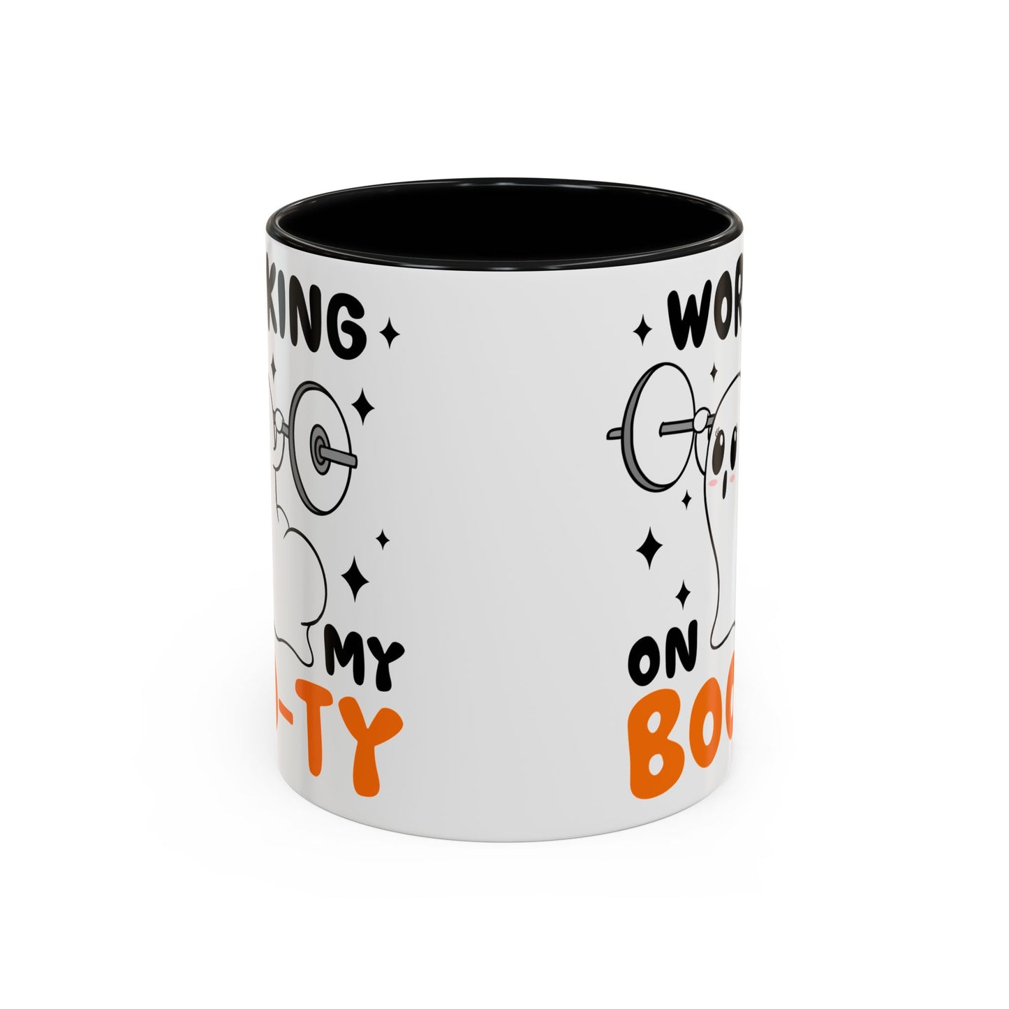 Working on My Boo-ty Halloween Ghost Mug | 11oz and 15oz Ceramic Coffee Cup | Fitness and Humor Design