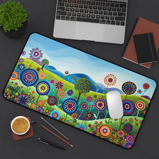 Whimsical Garden Computer Desk Mat | Colorful Floral Mouse Pad | Anti-Slip Neoprene Desk Mat for Home Office | 3 Sizes Available