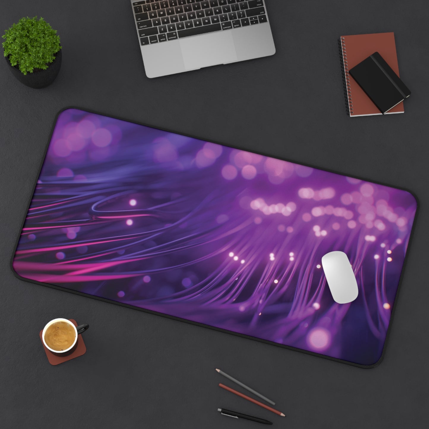 Fiber Optic Desk Mat | Purple and Pink Glow | Neoprene | Anti-Slip | 3 Sizes