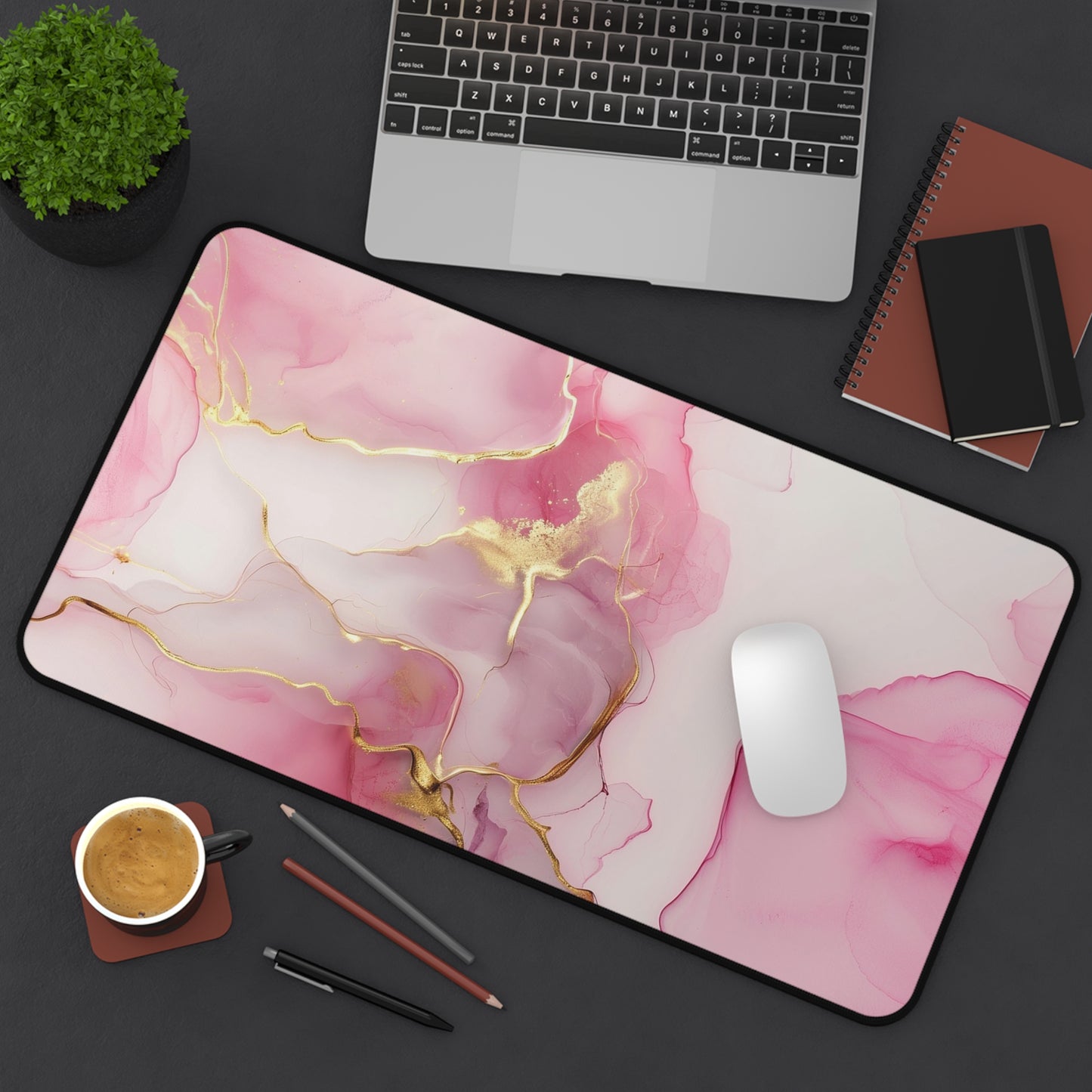 Marble Elegance Computer Desk Mat | Pink Marble Mouse Pad | Anti-Slip Neoprene Desk Mat for Home Office | 3 Sizes Available